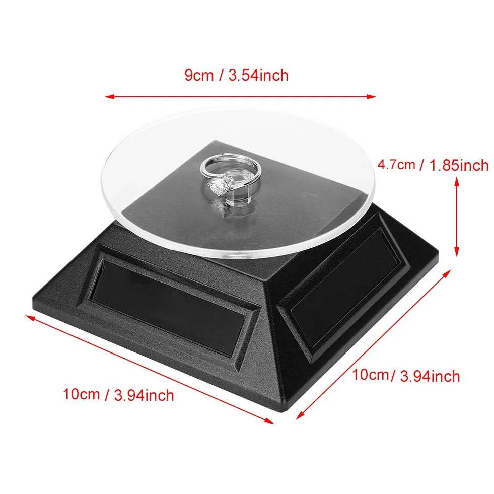 Solar Gramofon Obrotowy Stojak 360 °, Stojak Solarny Gramofon Obrotowy Zegarek Telefon Stojak na Biżuterię, Biżuterię Spinner Watch Hobby Collection Półka(czarny)