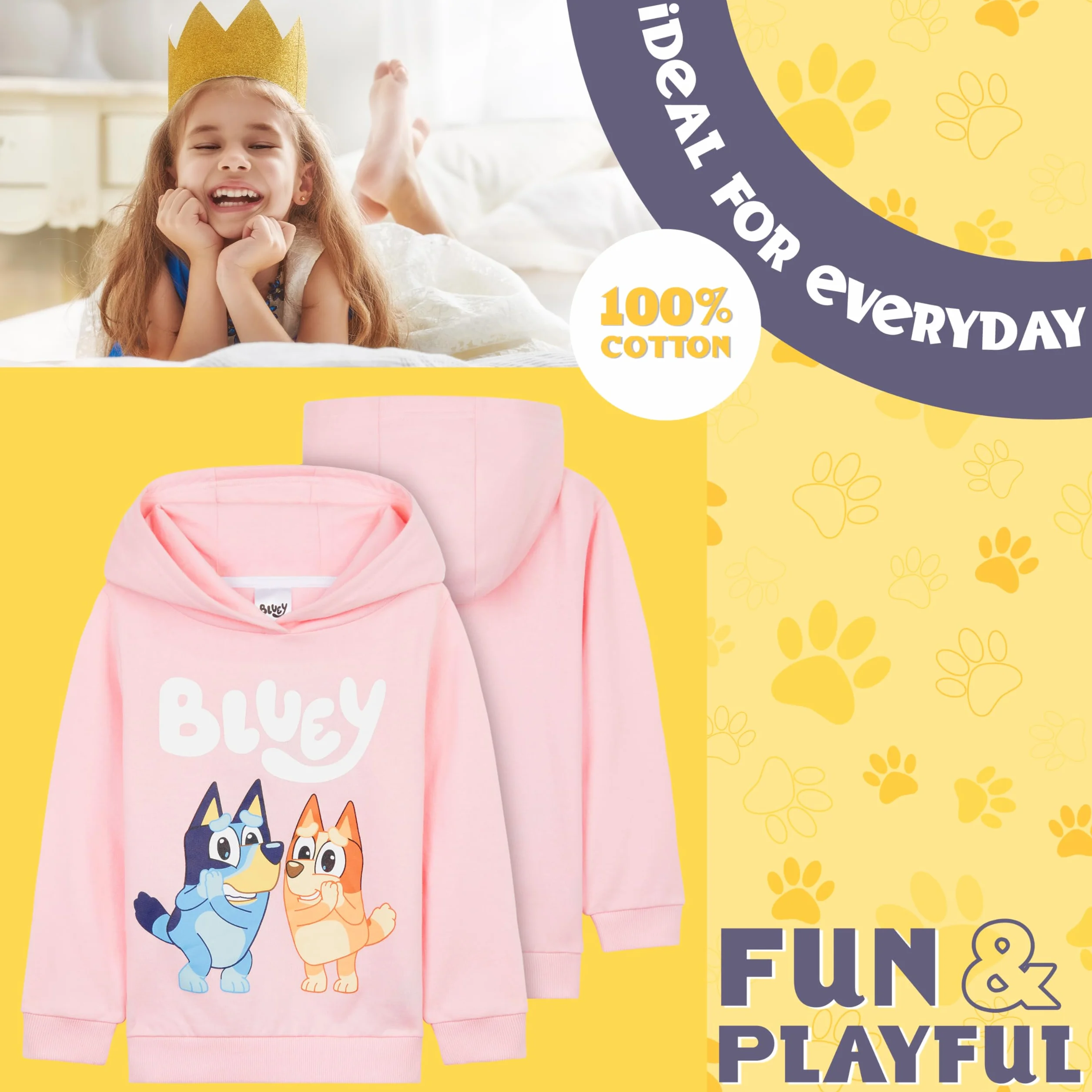 Bluey Zestawy spodni dziewczęcych, bluza z kapturem i spodnie dresowe, bawełniany dres dziecięcy - prezent dla dzieci
