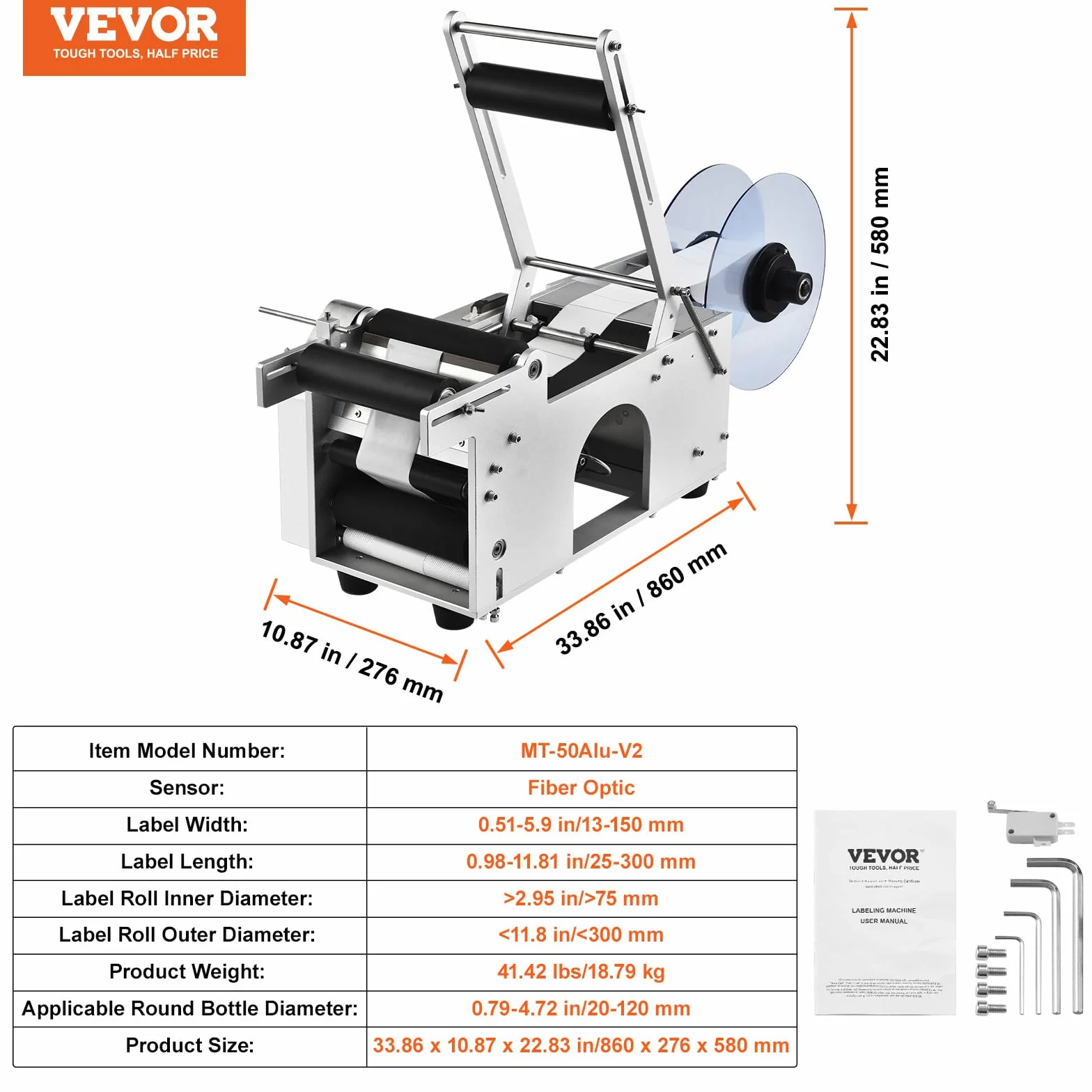 VEVOR Półautomatyczna okrągła etykieciarka 20-50 szt./min, elektryczny aplikator etykiet do butelek okrągłych butelek, okrągła maszyna do etykietowania butelek odpowiednia dla średnicy