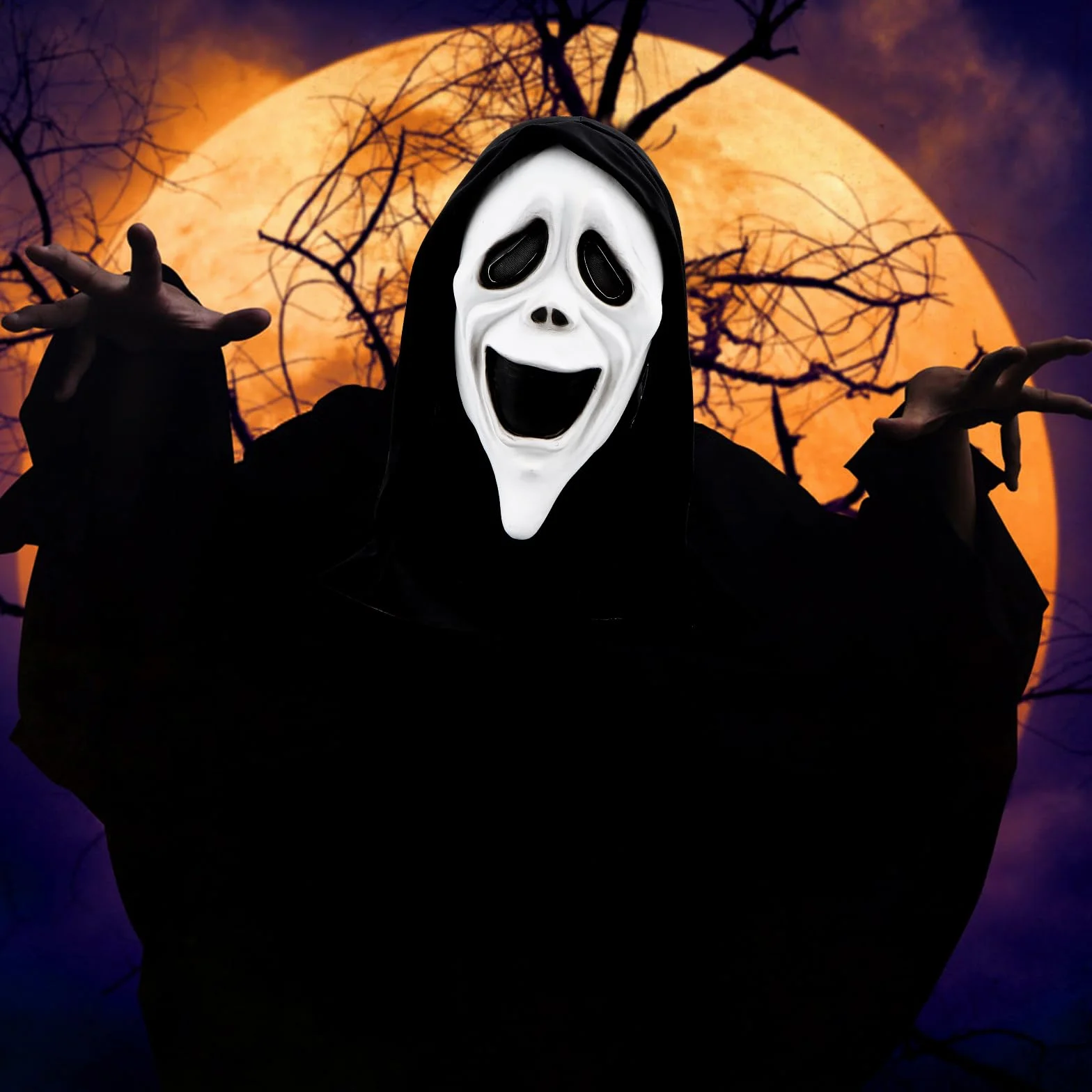 AKONE Ghostface maska na Halloween, horror, maska, krzyk, czaszka, maska na Halloween, imprezę, cosplay, maskarada, akcesoria kostiumowe, nadaje się na imprezy z horroru