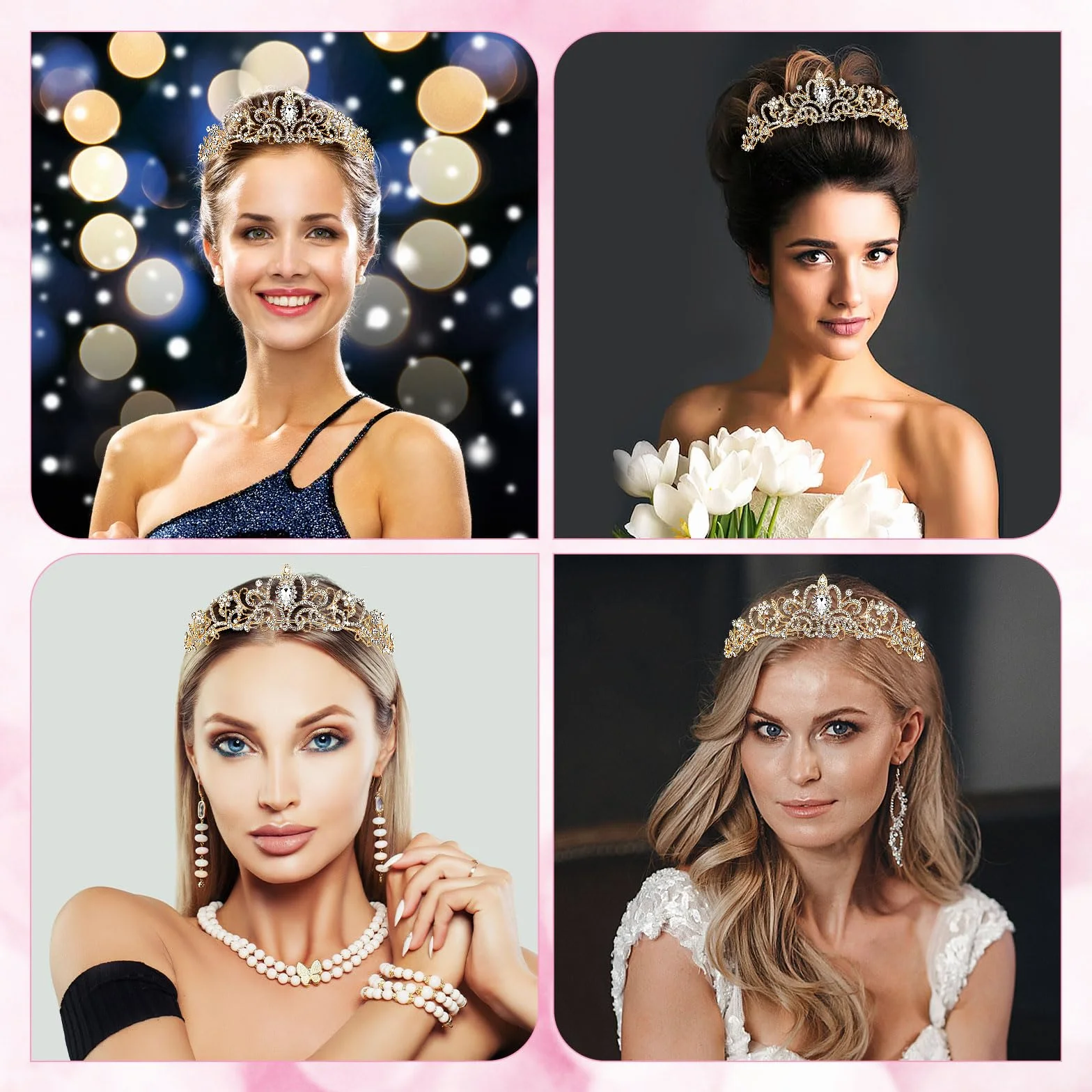 Elegancka korona księżniczki dla dziewcząt, kobiet, tiara, kryształowa tiara, opaska z kryształem górskim, na prezent, biżuteria do włosów na wesele, imprezę taneczną, Einheitsgröße, stop metali, Stop