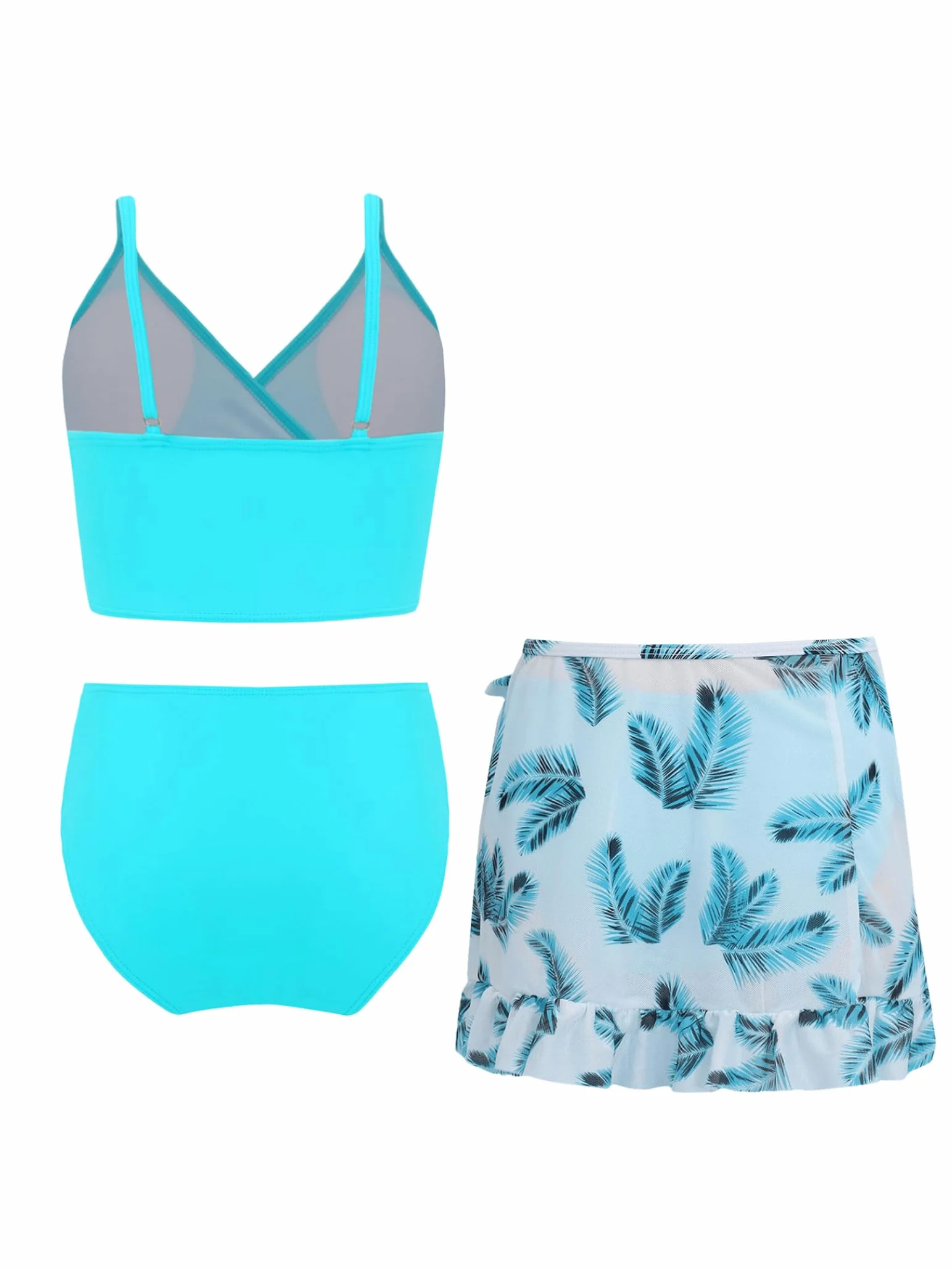 Dziewczęce bikini zestaw 3-częściowy kostium kąpielowy ze spódnicą, bikini, topy, nadruk kwiatowy, bikini, moda kąpielowa, na lato, strój kąpielowy