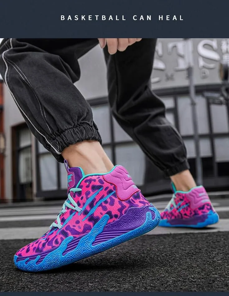 Bolognifi Uniseksowe buty do koszykówki z wysoką cholewką, antypoślizgowa gumowa podeszwa, idealne do treningów i gier na świeżym powietrzu(Pink,39 EU)