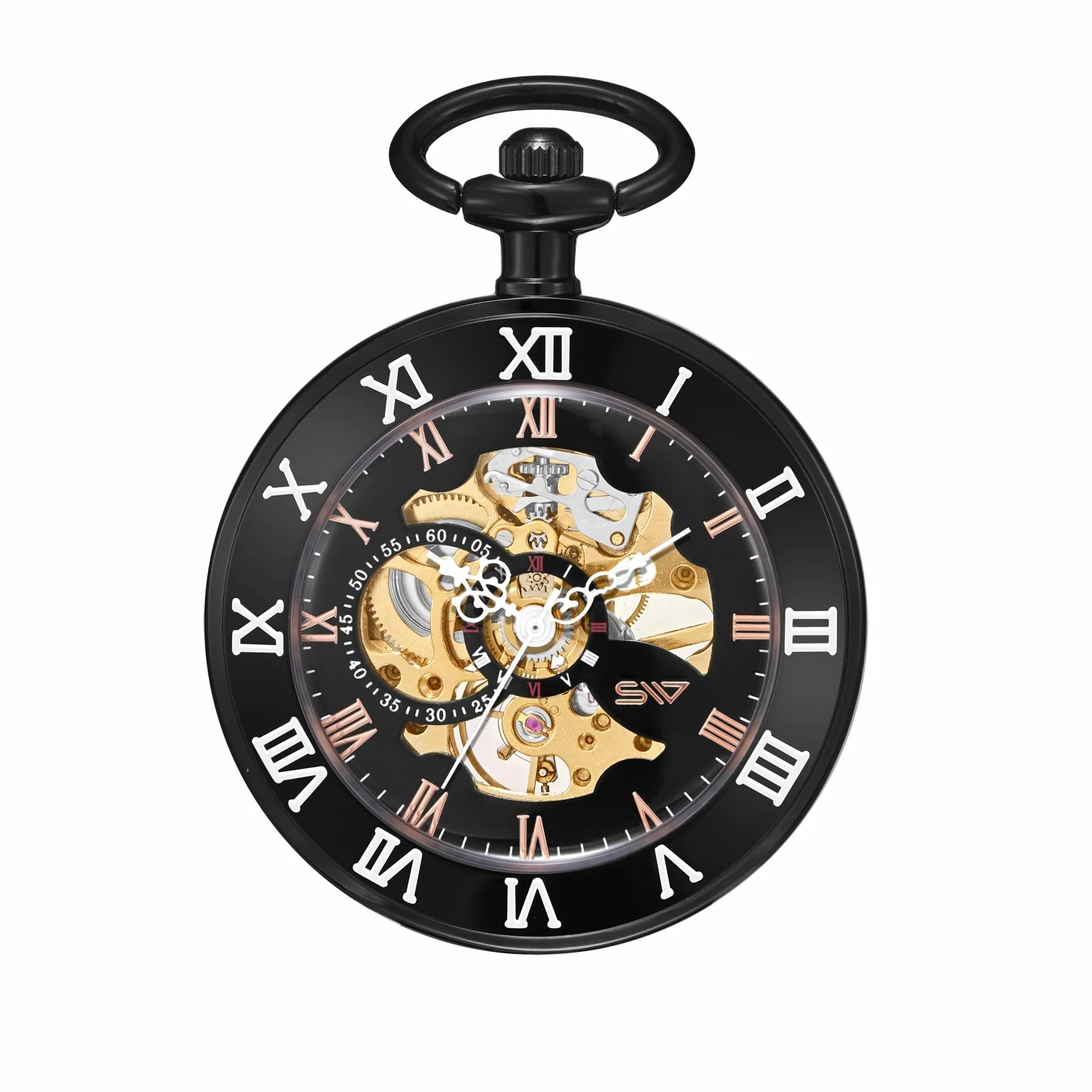 ShoppeWatch Męski zegarek kieszonkowy z łańcuszkiem | nakręcany zegarek kieszonkowy | otwarta tarcza, przezroczysty mechanizm mechaniczny, zegarek kieszonkowy i łańcuszek, akcesoria do kostiumów