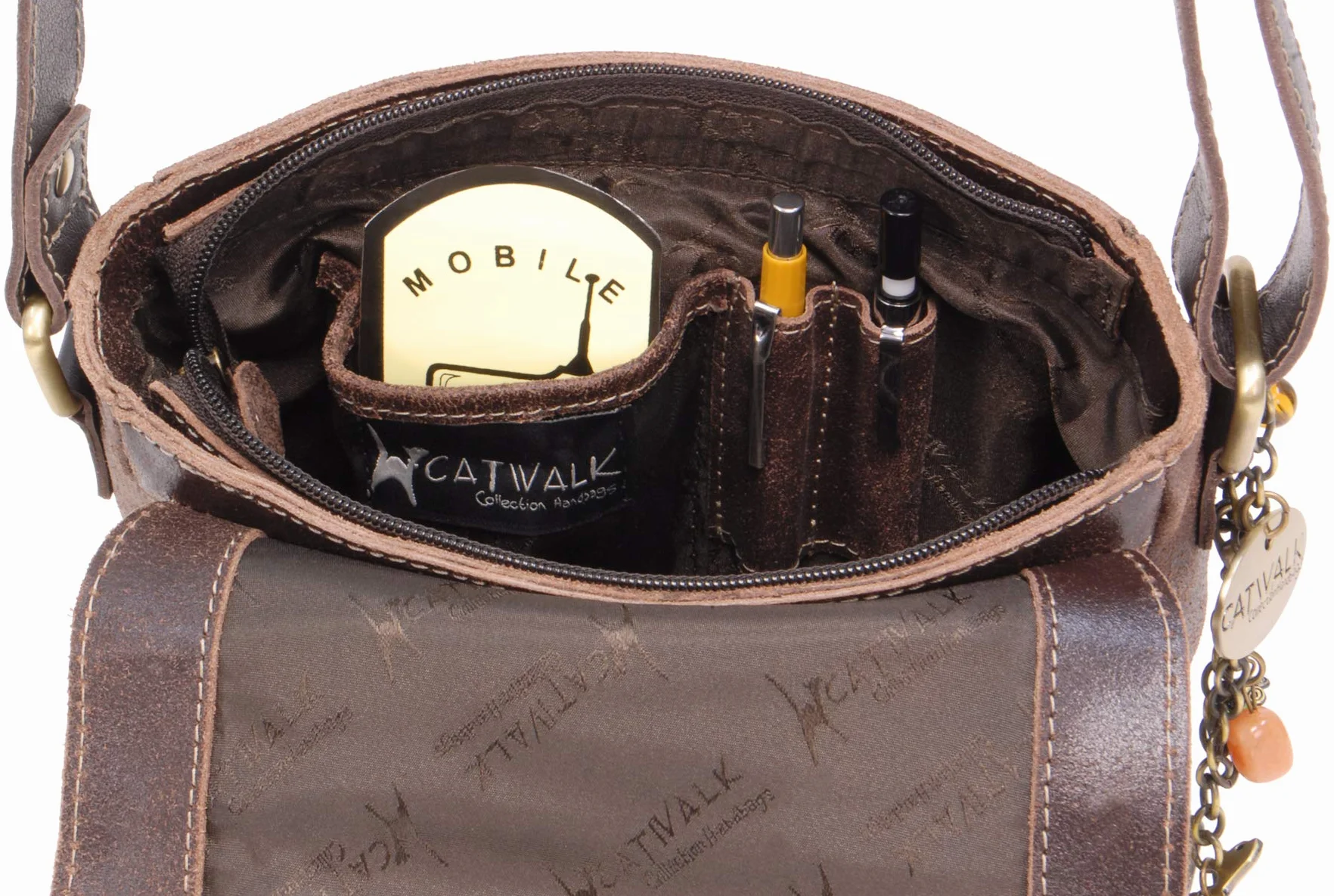 Catwalk Collection Handbags - Damska Mała Torebka Crossbody - Torba Listonoszka - Postarzana Skóra - Regulowany Pasek na Ramię - Sabine S