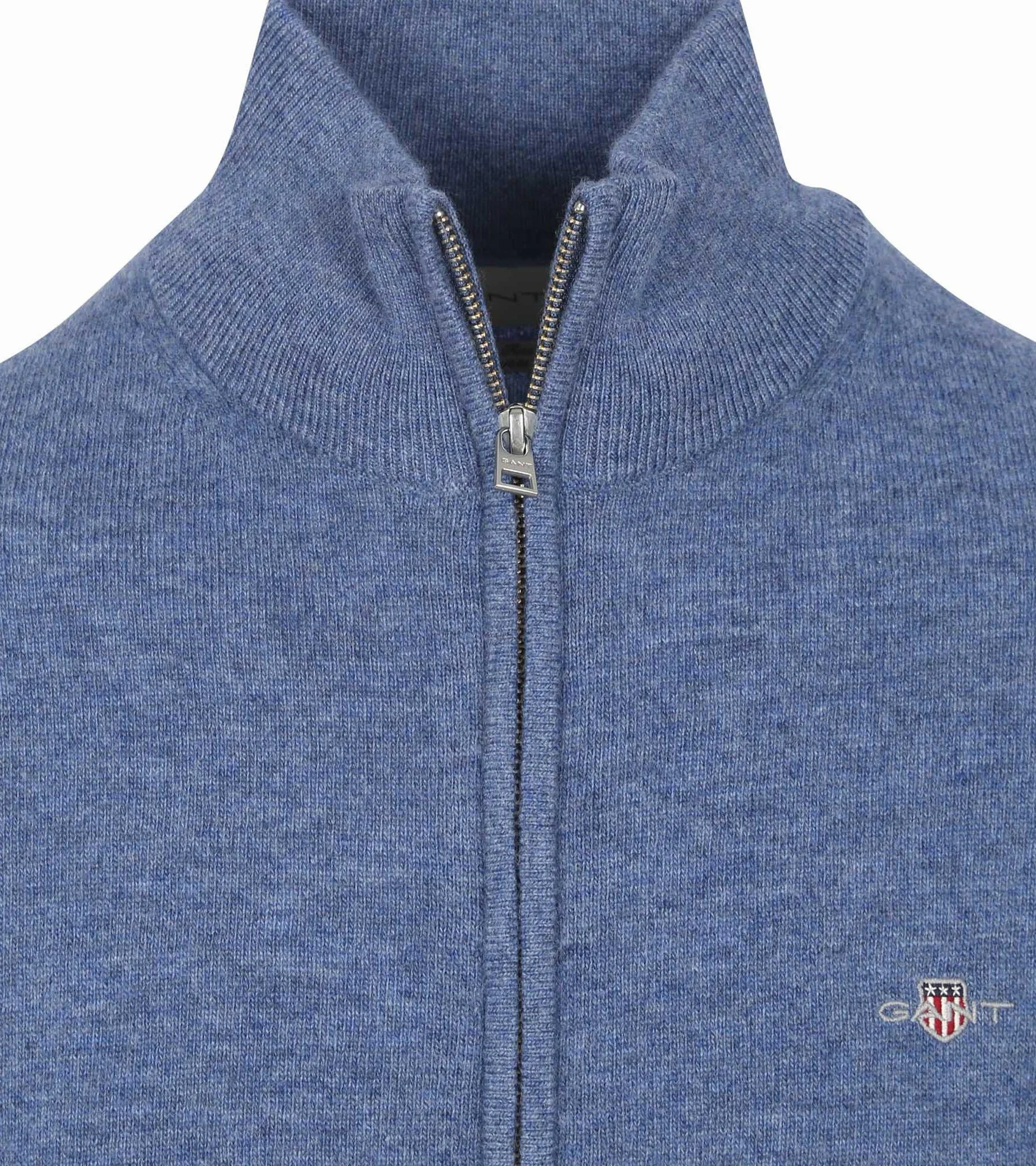 GANT Extrafine Lambswool Zip Cardigan, Stone Blue Melange, XL