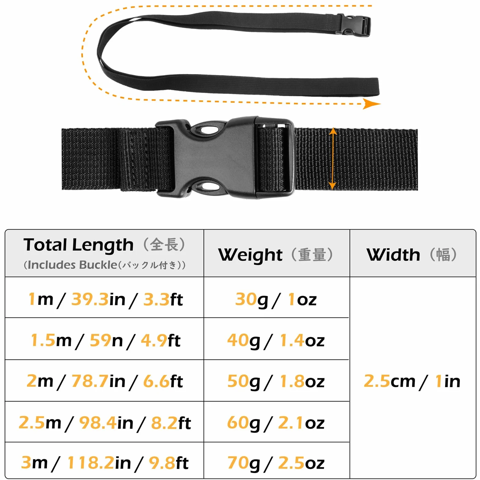 TRIWONDER Pasek z szybką klamrą 25 mm 38 mm, pasek do mocowania, pasek z grzechotką, walizka podróżna do mocowania bagażu (2,5 m, czarny - 25 mm)