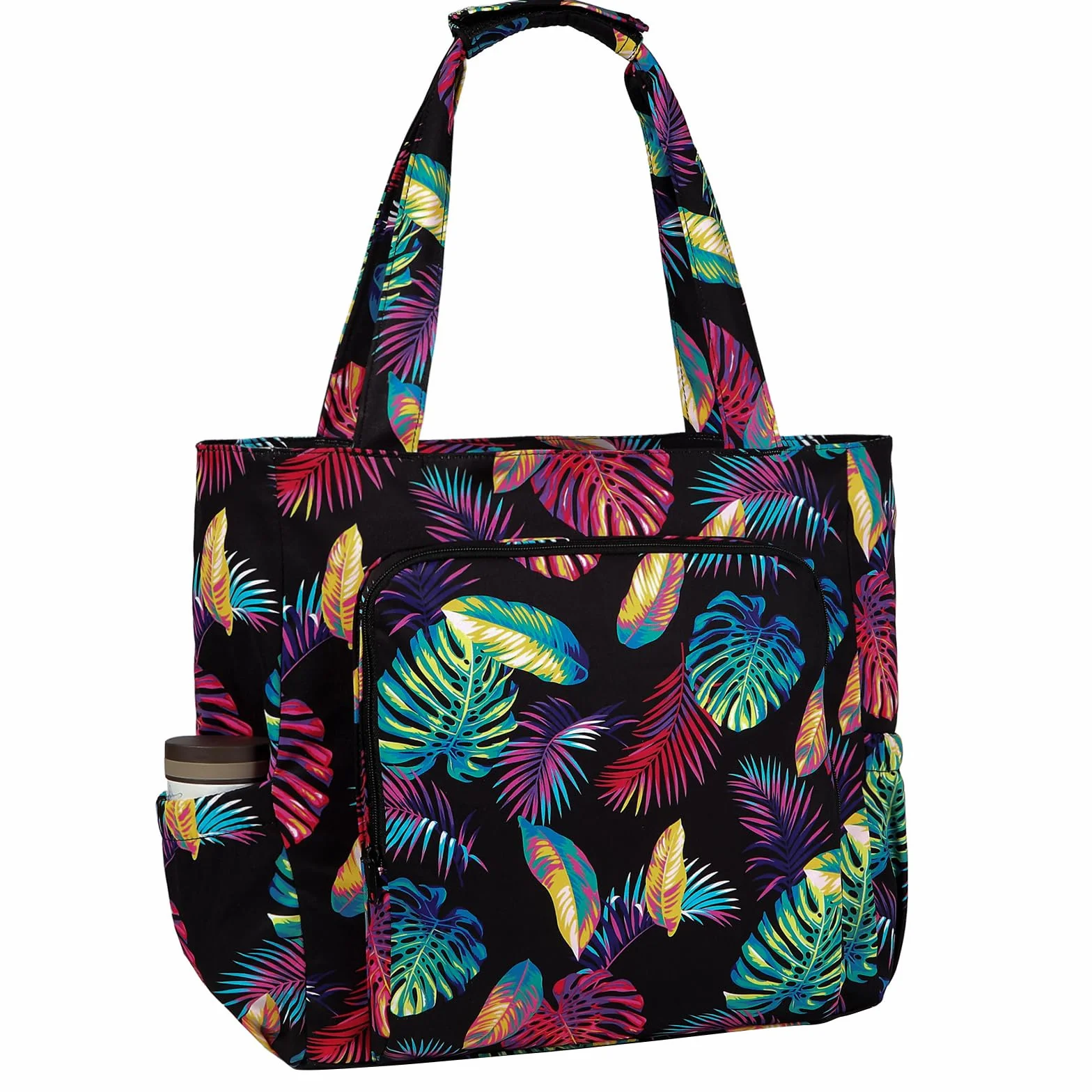 Chic torba plażowa z zamkiem błyskawicznym, duży format, wodoszczelna, odporna na piasek, na lato, na basen, modna torebka na zakupy, Kolorowe liście, 35 cm x 14 cm x 37.5 cm