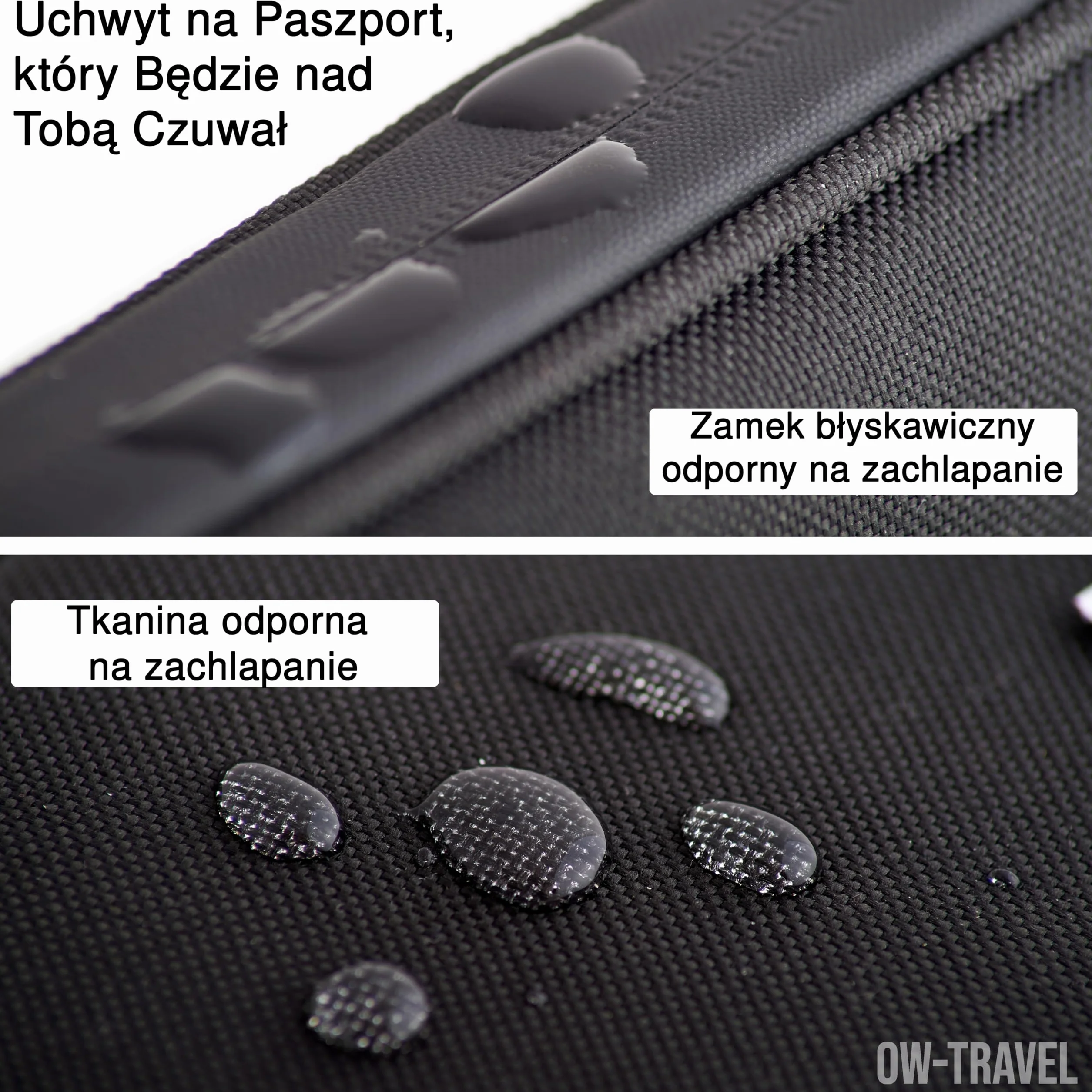 OW-Travel Etui na Paszport i Dokumenty (czarny) z ochroną RFID. Pojemne etui na paszport 4 paszporty na bilety lotnicze. Dołączone paski na nadgarstek i szyję bez użycia rąk