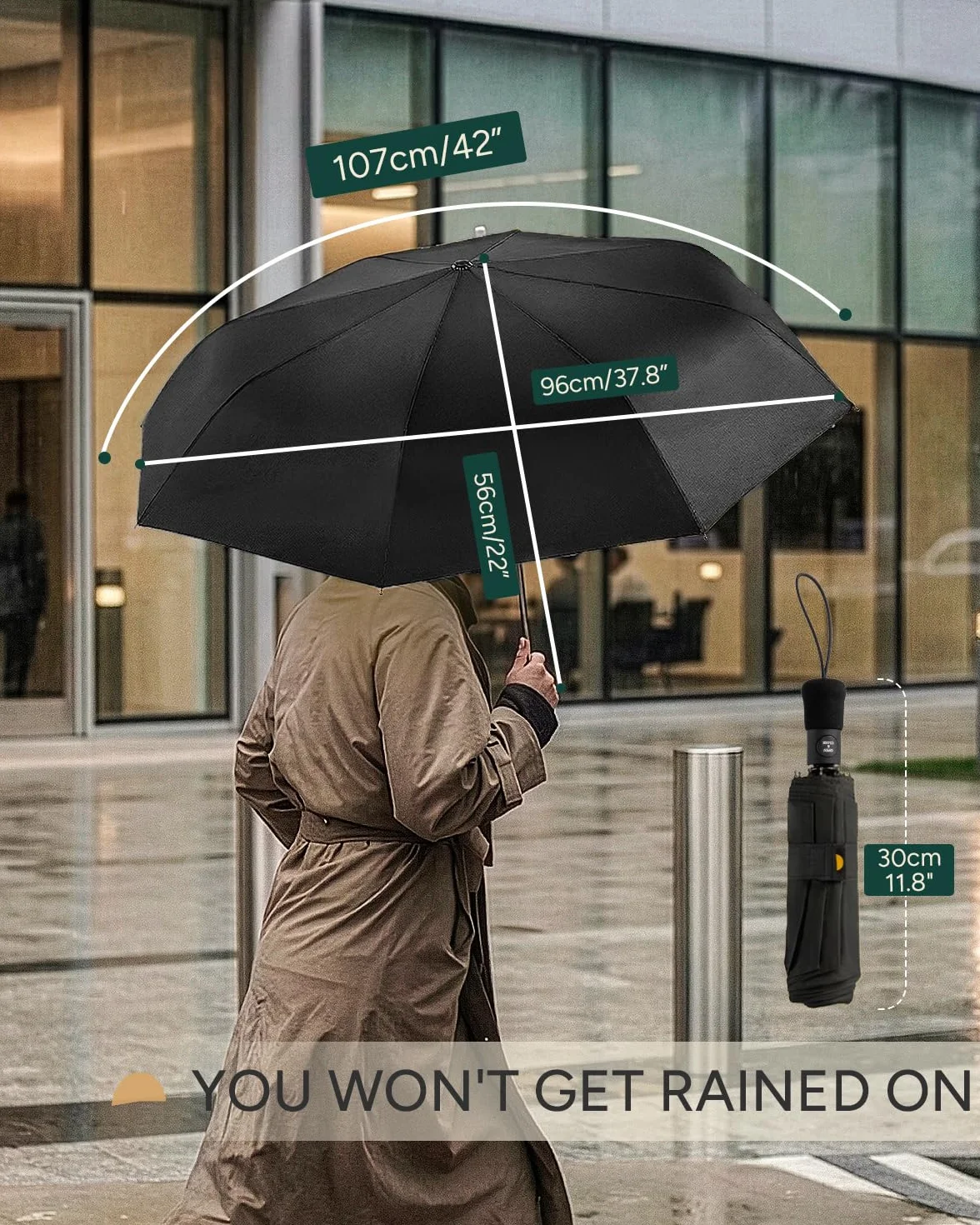 Kompaktowy parasol podróżny, wiatroszczelny, mocny, automatyczny, składany, odporny na wiatr i deszcz, przenośny, tkanina 210T, 97 cm, 8 żeber, dla mężczyzn i kobiet, 8 żeber