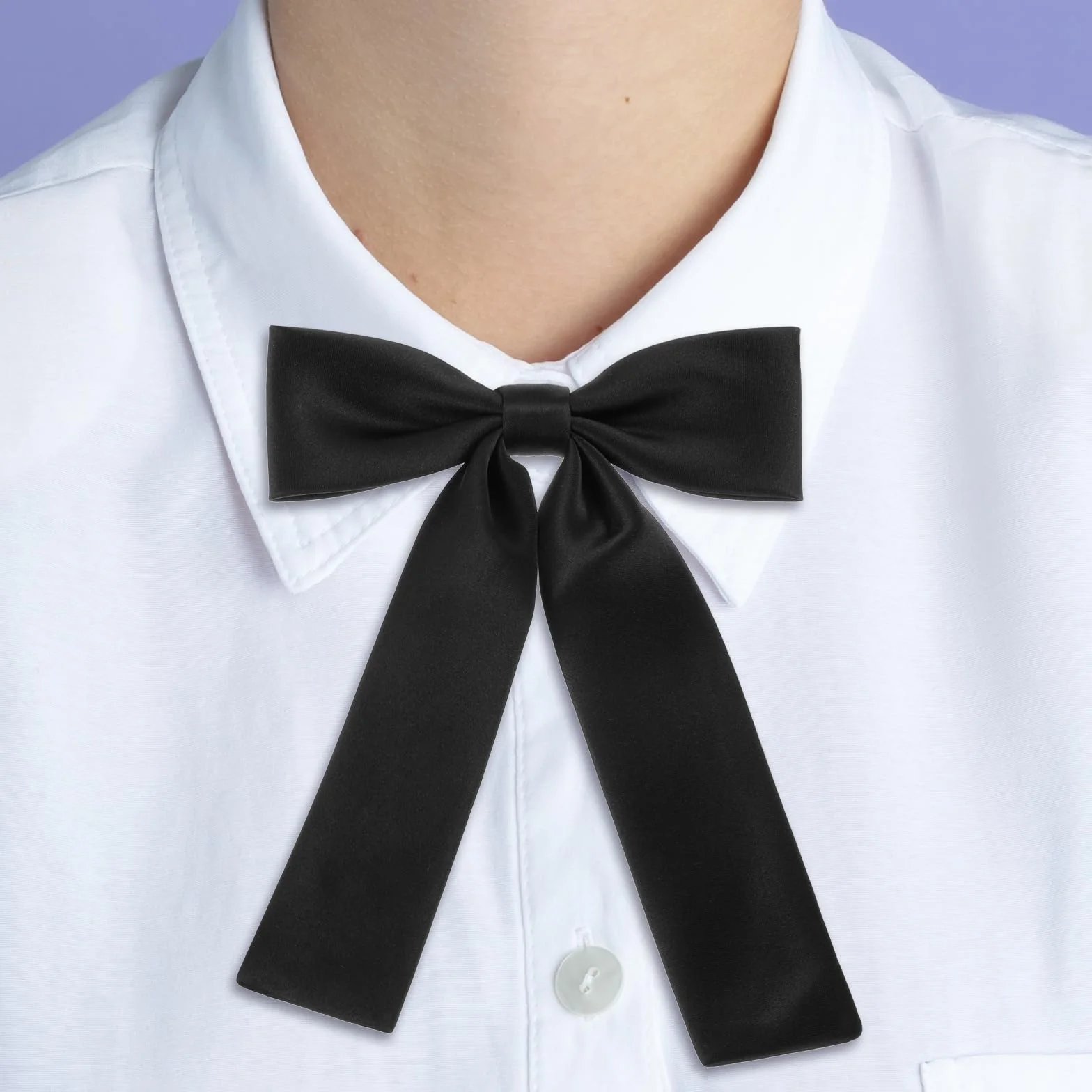 Tucnoeu Wstępnie zawiązana muszka dla kobiet, czarna damska krawat, regulowana kokardka, krawat, nadaje się do mundurów, koszulek, mundurów, odgrywania ról, t-shirtów