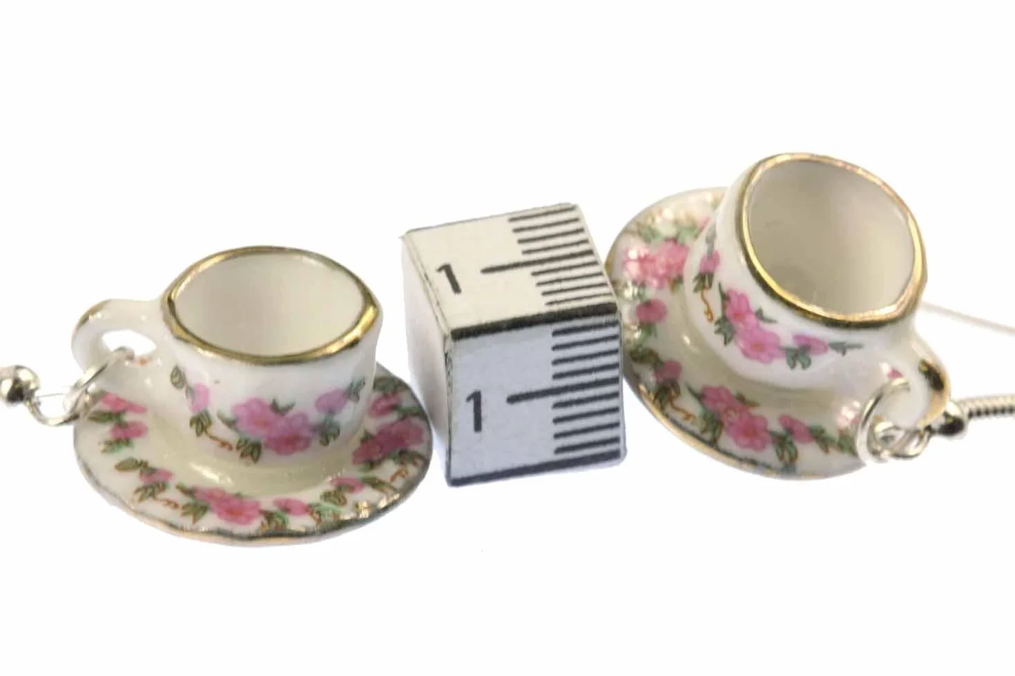 Miniblings Filiżanki kolczyki filiżanka do herbaty filiżanka do kawy porcelana różowa herbata - ręcznie robiona modna biżuteria I kolczyki biżuteria do uszu posrebrzane