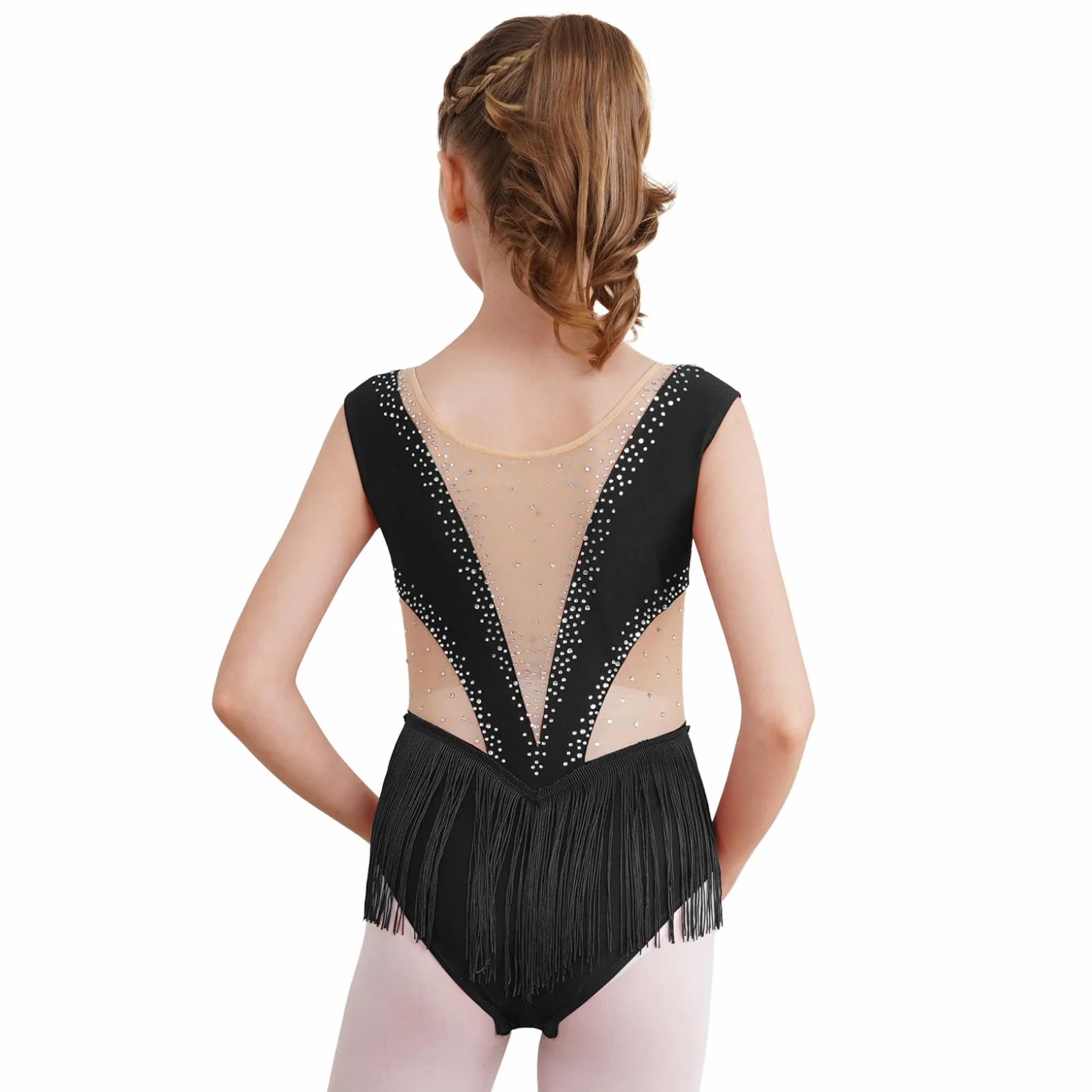 Oyolan Dziecko Dziewczyna Trykot Gimnastyka Łyżwiarstwo Taniec Latynoski Leotard Bez rękawów Rhinestone Pogrubiony Kostium 5-16 lat