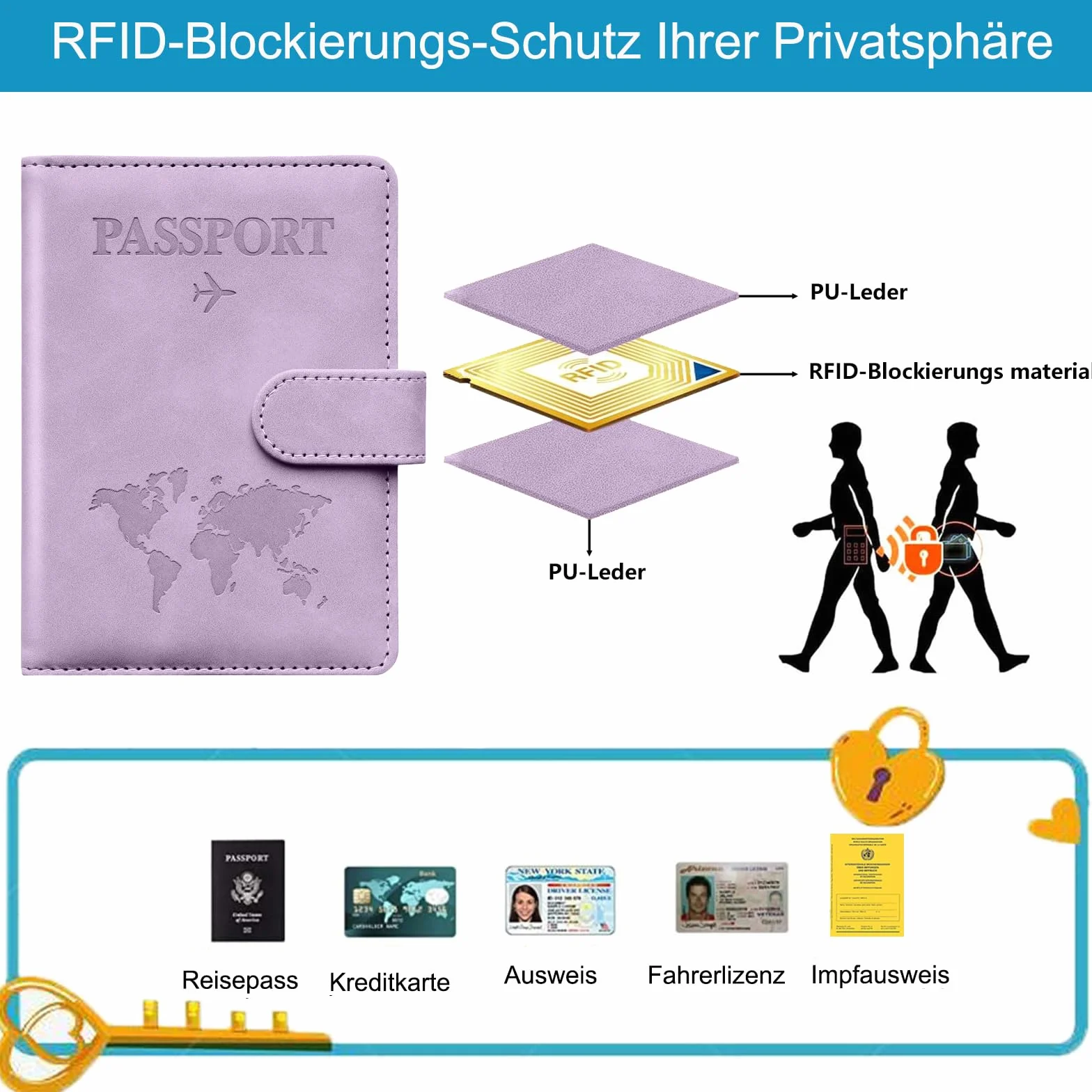 Toctax Etui na paszport podróżny blokada RFID etui na paszport ze skóry PU Portfel paszportowy na dokumenty z magnetyczną klamrą, B-violet, 11 cm x 15 cm x 1.8 cm, Nowoczesny