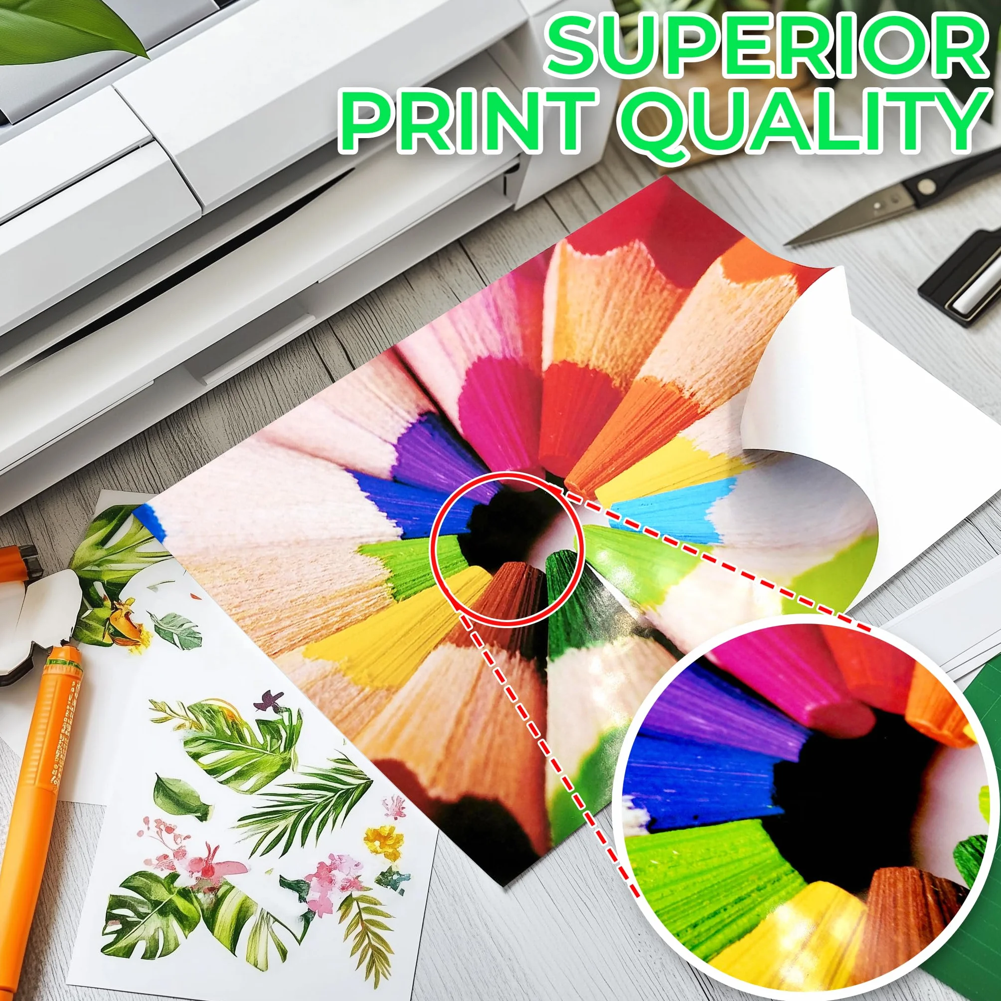 Evergreen Goods 20 arkuszy A4, biały, błyszczący papier do naklejek fotograficznych, odporny na zachlapanie atramentowy i laserowy, samoprzylepna etykieta, idealna do etykietowania produktów,