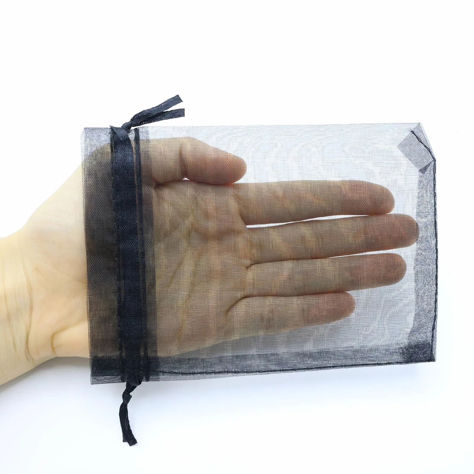 Leeyunbee 100 szt. 10 x 15 cm czarne torby z organzy, torebki na prezenty z organzy, torebki na biżuterię z organzy, torebki na cukierki, torby na prezenty ślubne ze sznurkiem, na ślub, urodziny, Boże