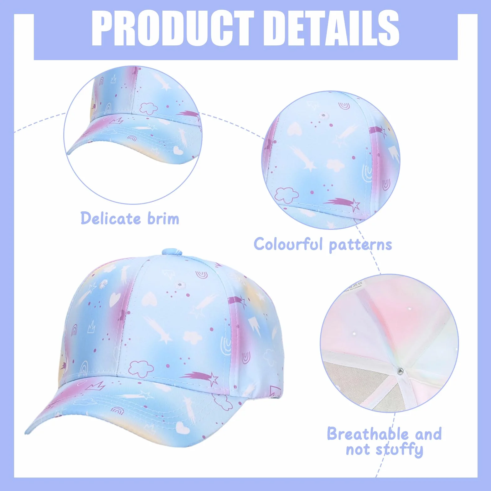 Dziewczęca czapka bejsbolowa, regulowana dziecięca czapka snapback, kapelusz przeciwsłoneczny, letnia czapka outdoorowa, czapka bejsbolowa dla dziewcząt, z otworem w koński ogon, 4-10 lat