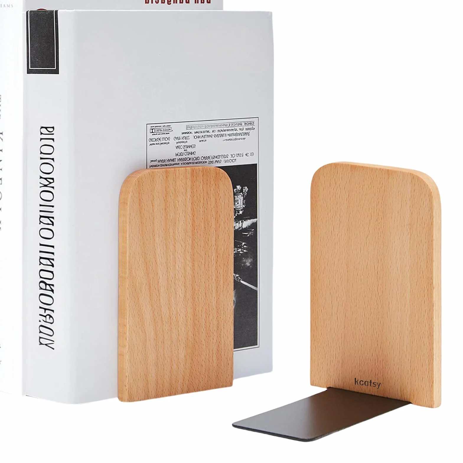 Drewniane podpórki do książek, 2 sztuki (1 para), drewno bukowe 17 x 12 x 10,5 cm – podpórka na książki z drewna, stojak na książki, regał DVD, do domu, biura i szkoły