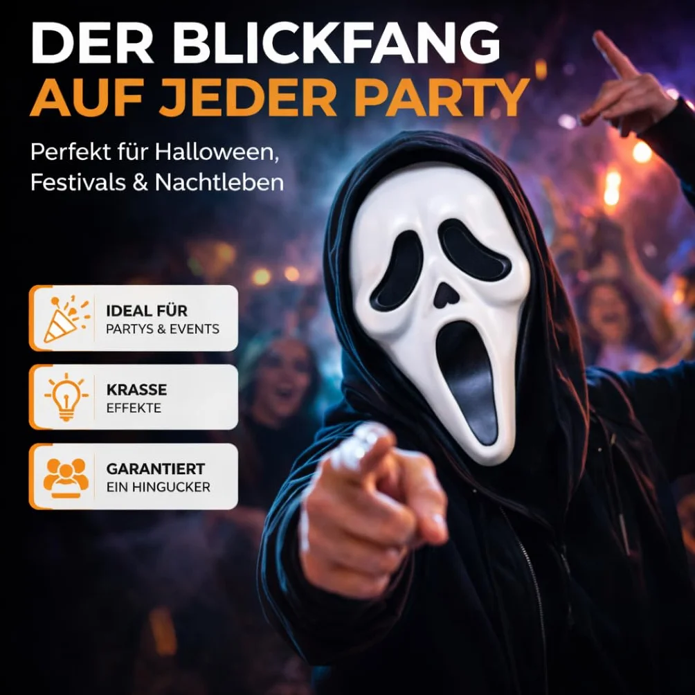 FASCHINFEVER Maska Ghost - maska na krzyk - Ghostface horror przebranie na Halloween i karnawał, dla mężczyzn i kobiet