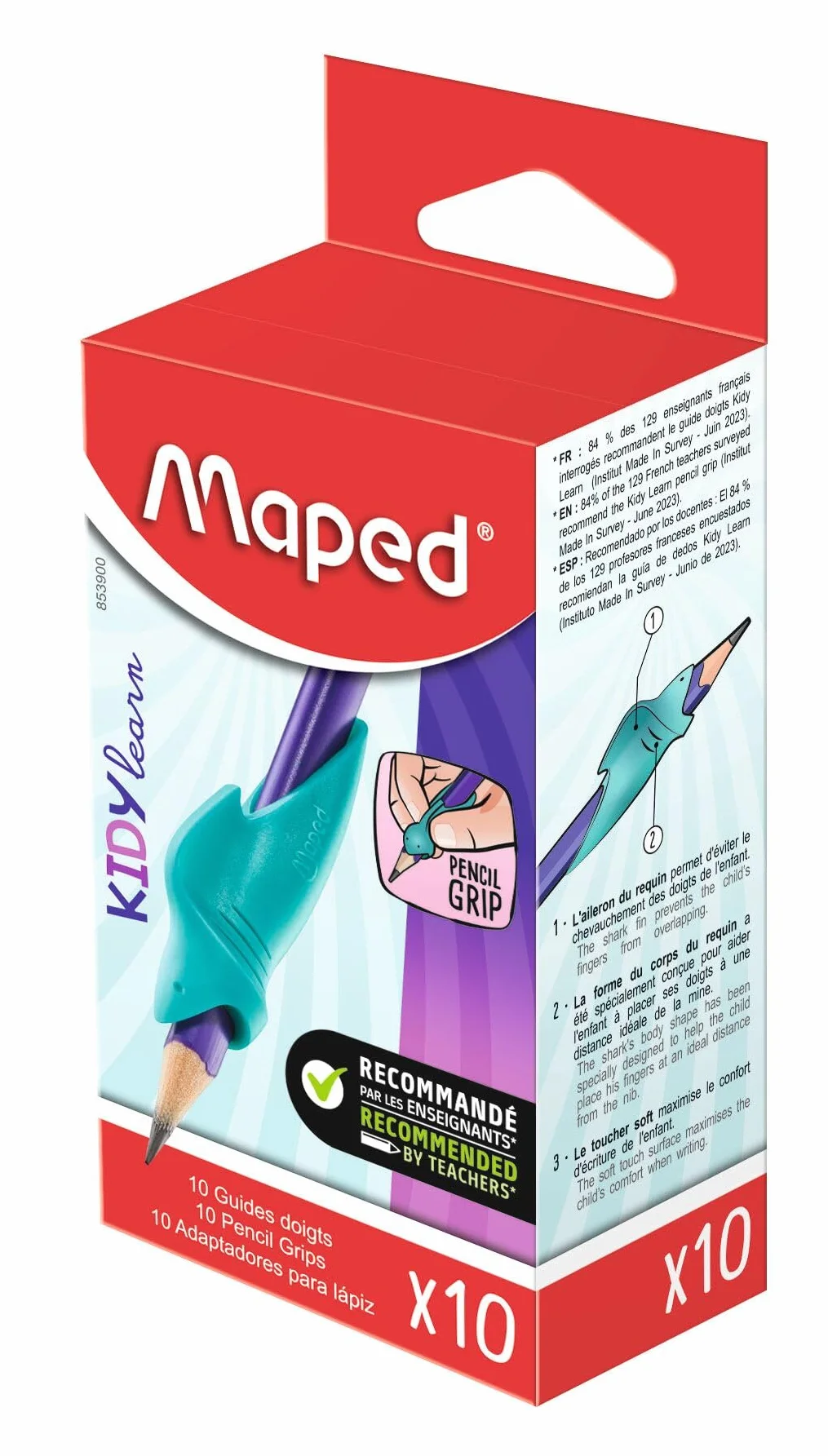 Maped - 10 wyjmowanych prowadnic palców - prowadnica palców w kolorze niebieskim - narzędzie do nauki pisania grafitowego.