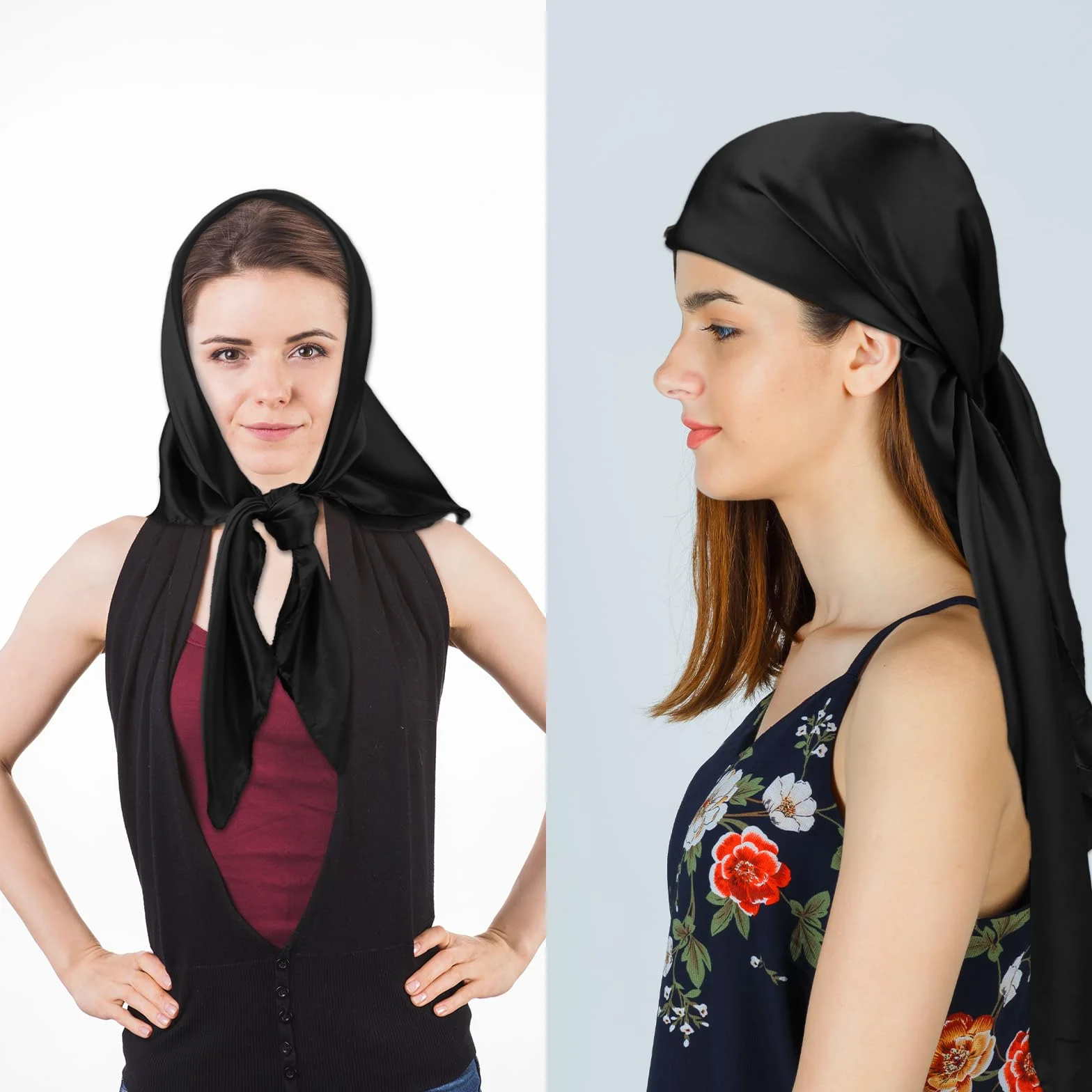 Bewudy Duży kwadratowy satynowy szalik na głowę, jedwabny szalik dla kobiet, bandana do włosów do owijania włosów i spania w nocy