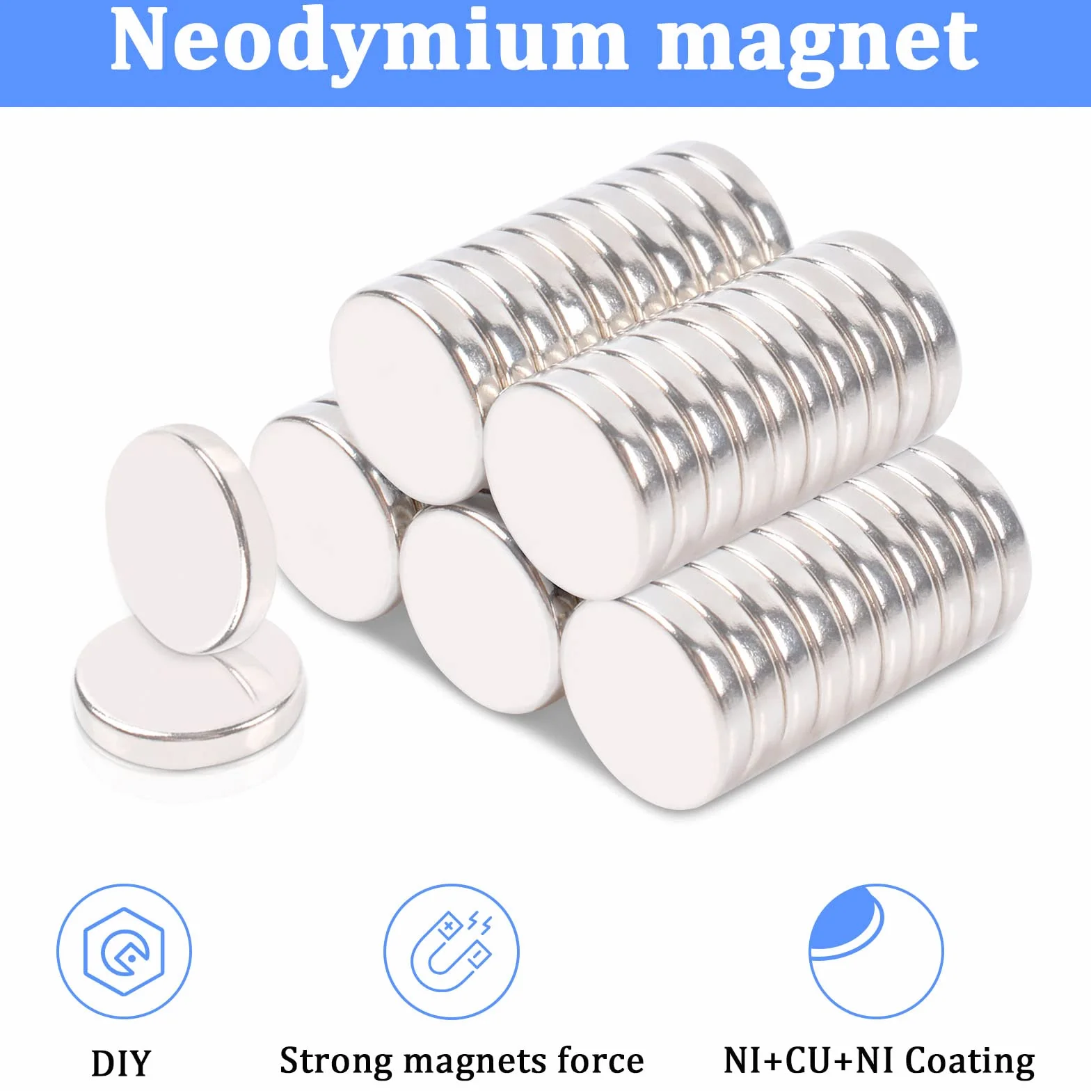 Magnesy neodymowe 10 x 2 mm, mocne, okrągłe, do przypinania, tablicy magnetycznej, na lodówkę, tablicę suchościeralną, rękodzieło, zdjęcia, bardzo mocne, 52 sztuki