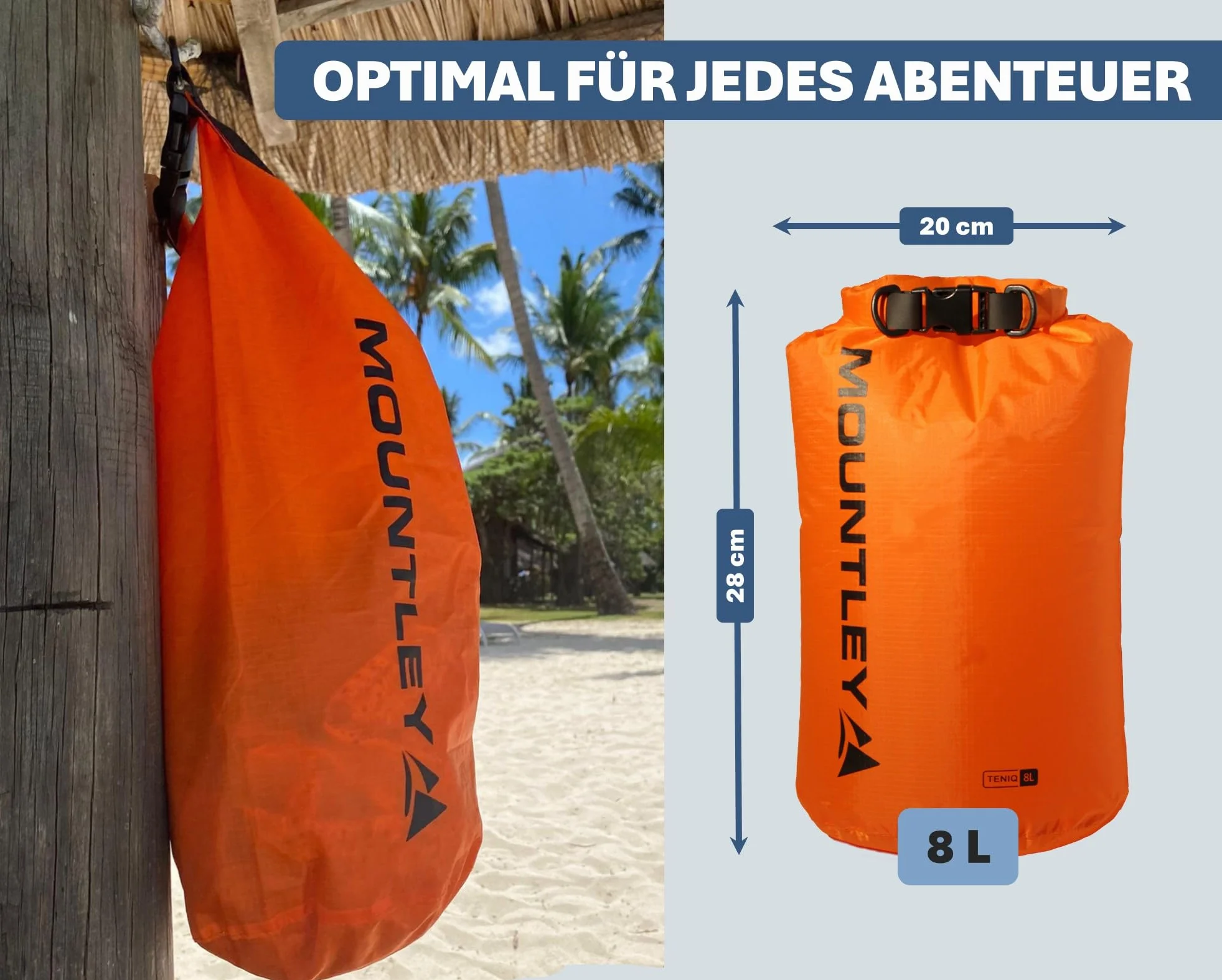 Dry Bag 8 l, ultralekki, wodoszczelny worek ze wzmocnionym rolowanym topem, kompaktowy, wodoszczelny worek do pakowania plecaka, do aktywności na świeżym powietrzu, wędrówek, podróży, na
