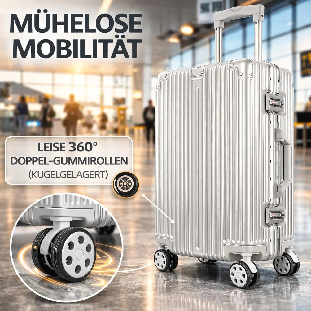 POSH Walizka – twarda obudowa z poliwęglanu z aluminiową ramą – aluminiowa walizka podróżna: bagaż podręczny, średniej wielkości, duża – walizka na kółkach z podwójnymi zamkami TSA i 3 pokrowcami