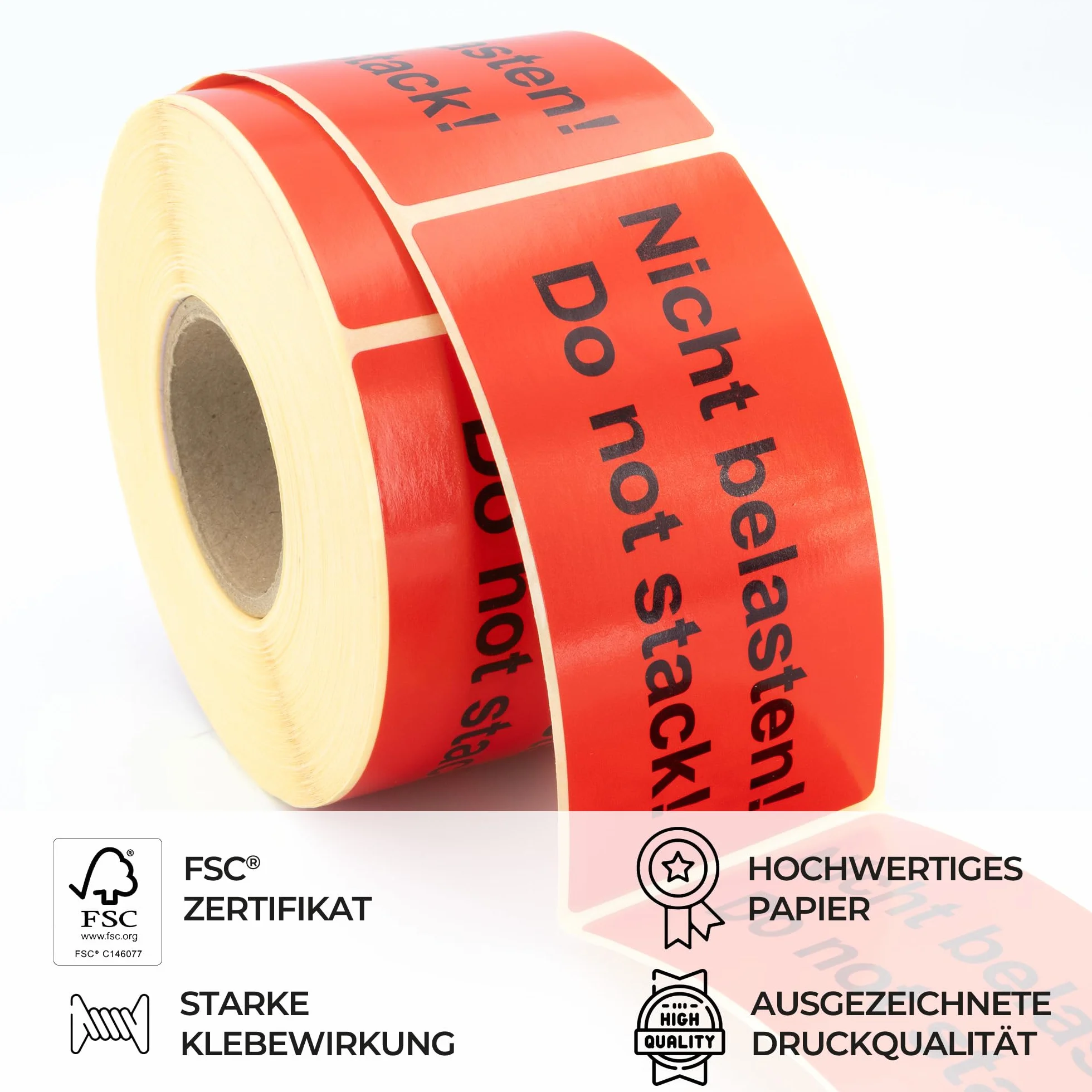 Etykiety ostrzegawcze na rolce 100 x 50 mm – 500 – nie obciążaj! Do not stack! – naklejki wysyłkowe – papier samoprzylepny – jaskrawoczerwony mocno przywierający – Wskazówka dotycząca wysyłki