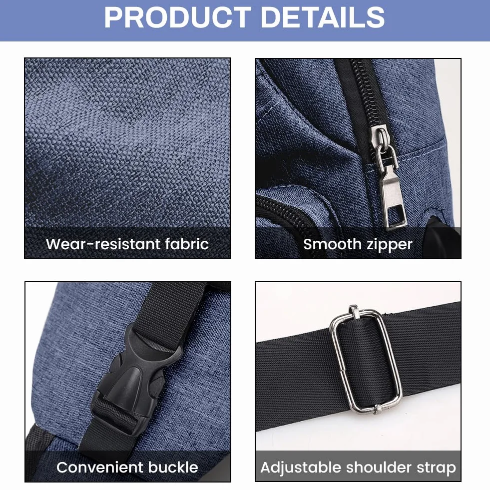 Aucuu Torba antykradzieżowa dla mężczyzn, lekka torba na ramię, torba na klatkę piersiową z ładowaniem przez USB, tkanina Oxford, torba crossbody, torba na ramię, do uprawiania sportu, pracy, jazdy na