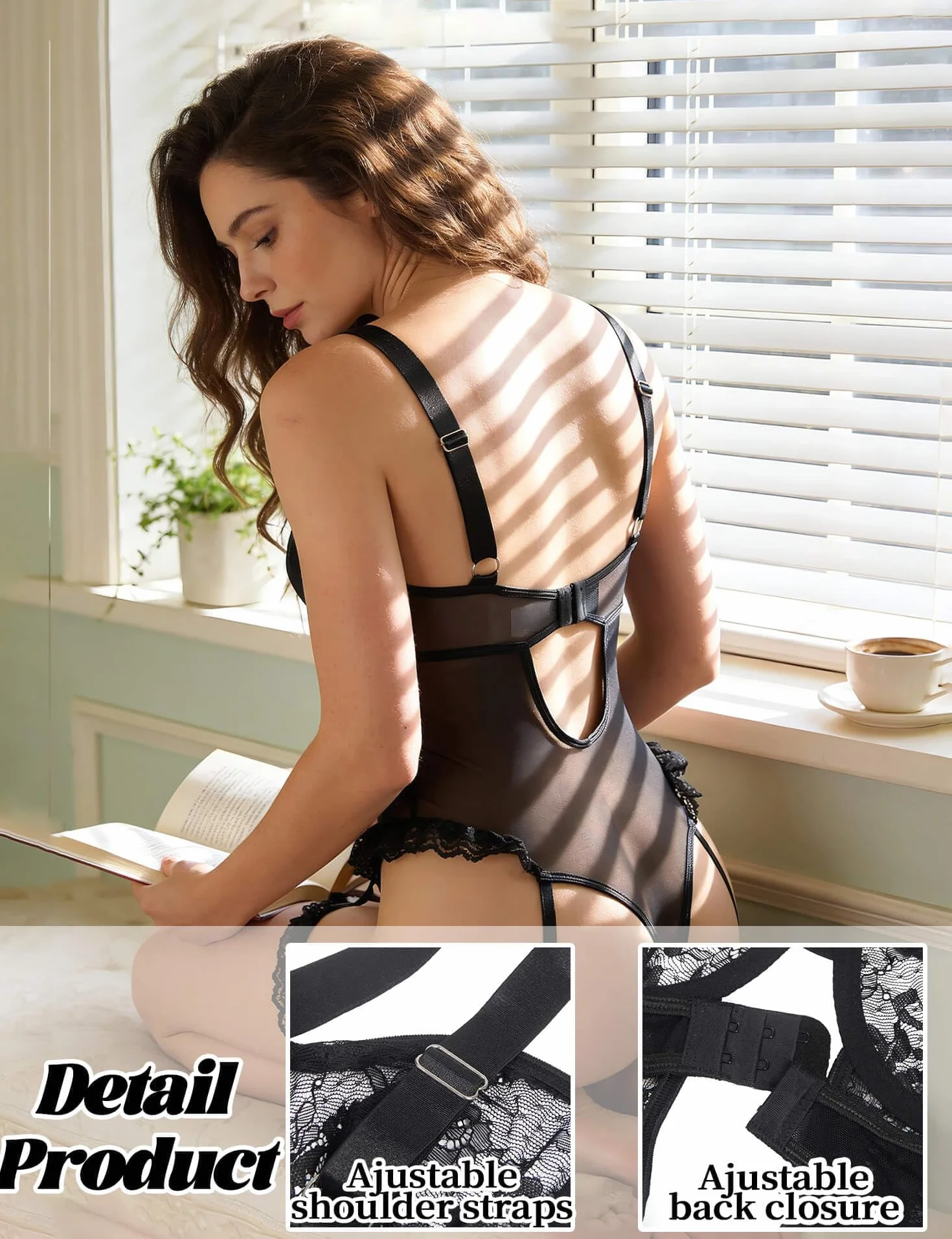 ohyeahlady Seksowne body damskie Hot Curvy Plus Size Babydoll Koronkowa otwarta bez rękawów bielizna z podwiązkami na nogi seksowna bielizna twardy top bodysuit Teddy
