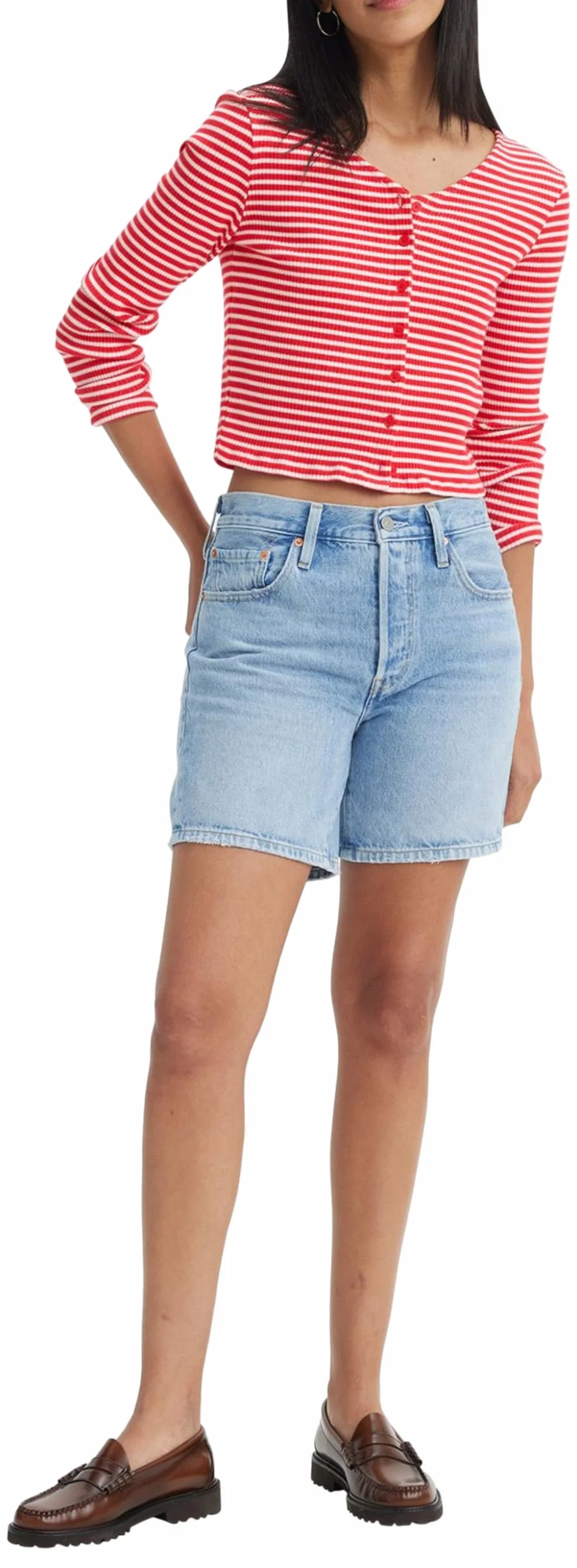 Levi's 501 Mid Thigh Shorts - 501 Mid THIGH SHORT MED INDIGO - WORN IN Kobiety