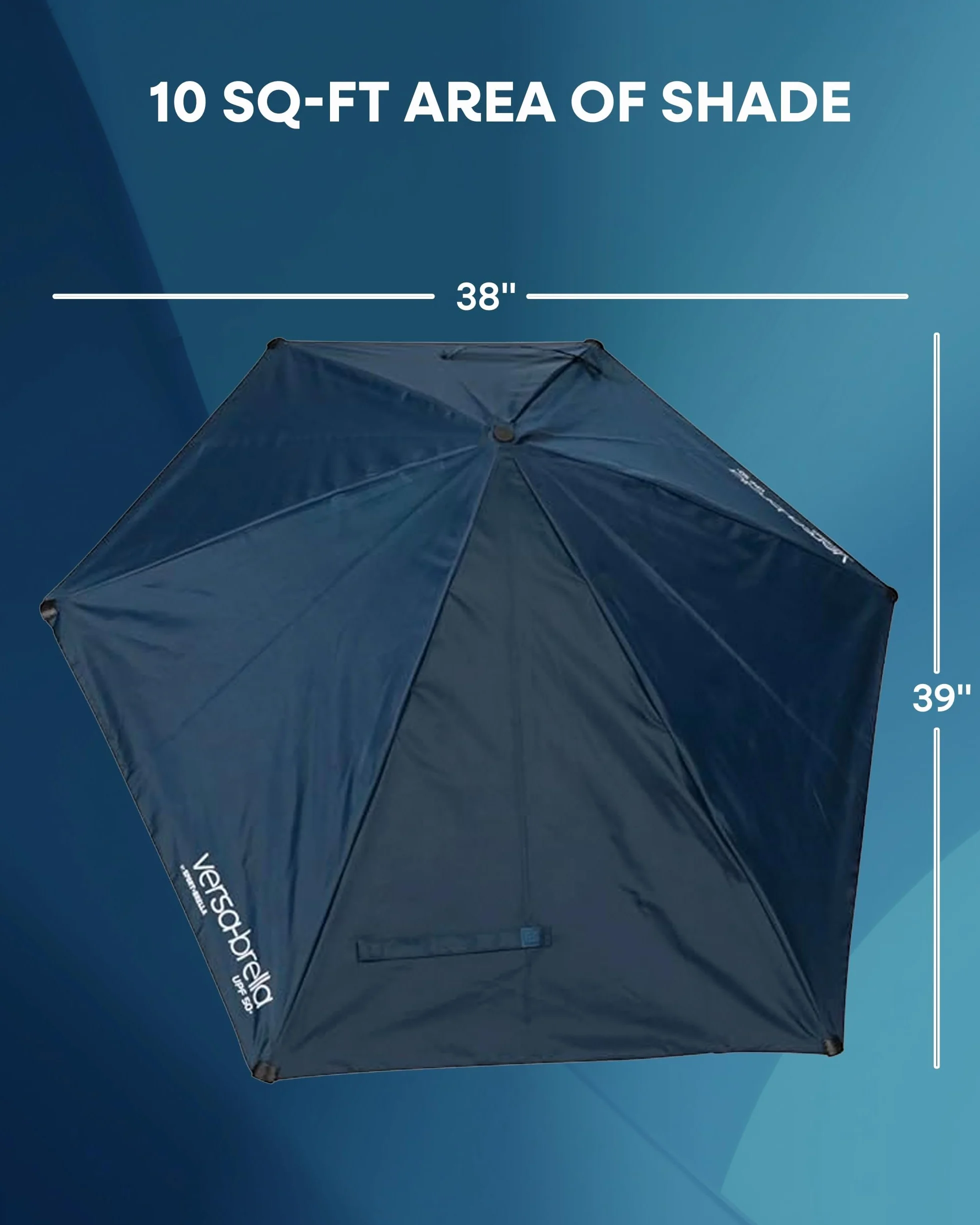 Versa-Brella UPF 50+ Parasol przeciwsłoneczny, przenośny, do sportu i aktywności na świeżym powietrzu, bezpieczny zacisk, obracany o 360 stopni dla maksymalnej ochrony, kompaktowy, z futerałem