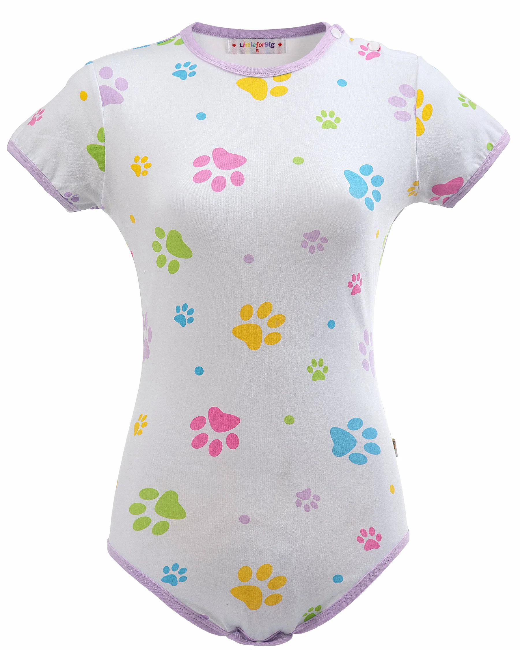 LittleForBig Dorośli Baby miłośnik pieluszek(ABDL) zatrzas w komkroku jednoczęściowy śpioszki-Baby Wydruk łapy Onesie