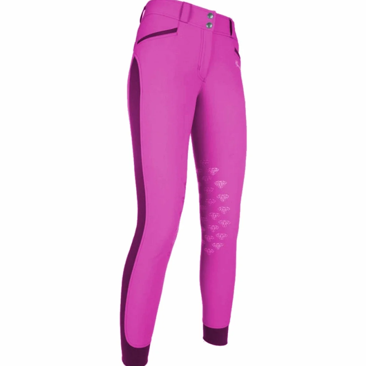 HKM 10772 Bryczesy Diamonds Eva Pink Star, damskie spodnie do jazdy konnej, silikonowe obszycie kolan, różowe, 40