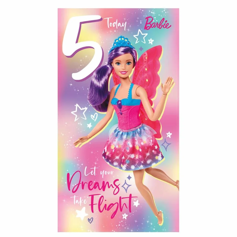 Barbie wiek 5 kartka urodzinowa, oficjalna karta Barbie wiek 5 lat, kartka urodzinowa, Happy Birthday Age 5 Barbie