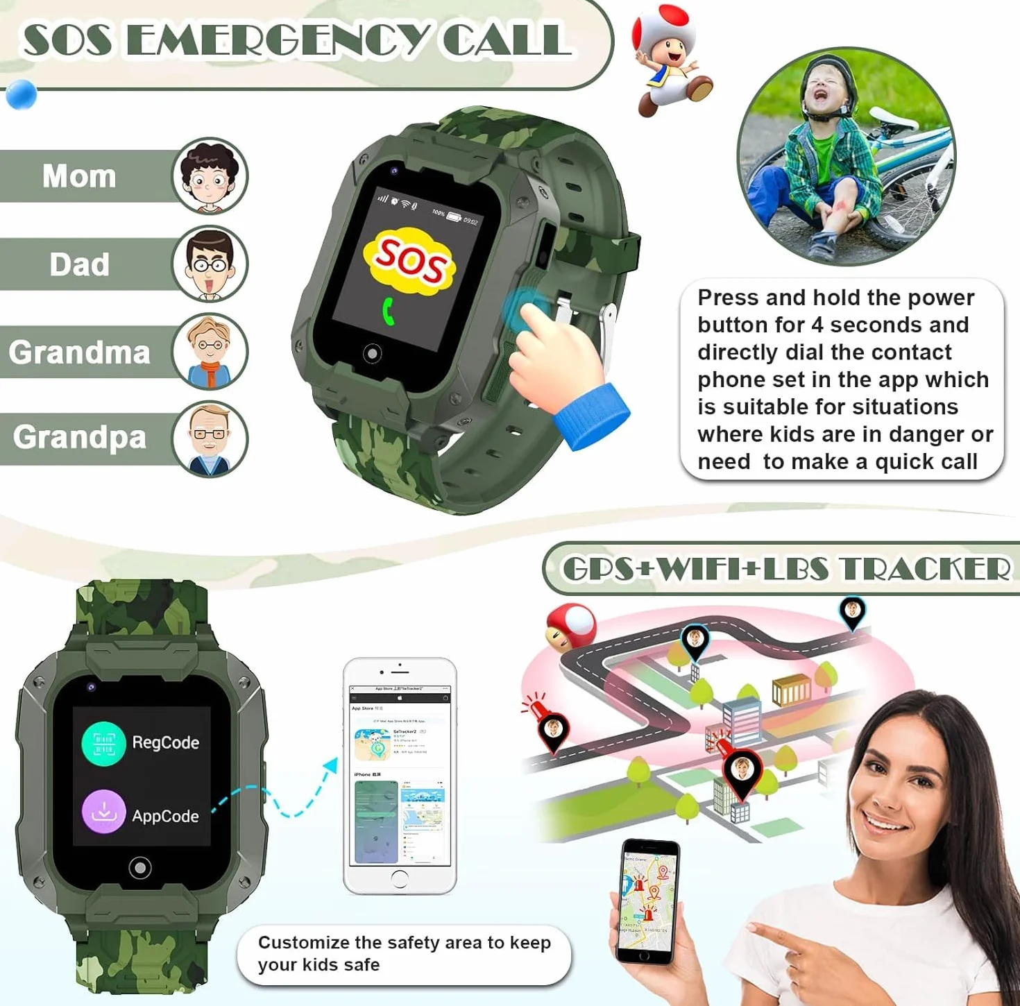 OKYUK Smartwatch 4G dla dzieci – zegarek chłopięcy i dziewczęcy z trackerem GPS, 2-drożne połączenia, rozmowy głosowe i wideo, SOS WLAN, modny smartwatch na urodziny studenta