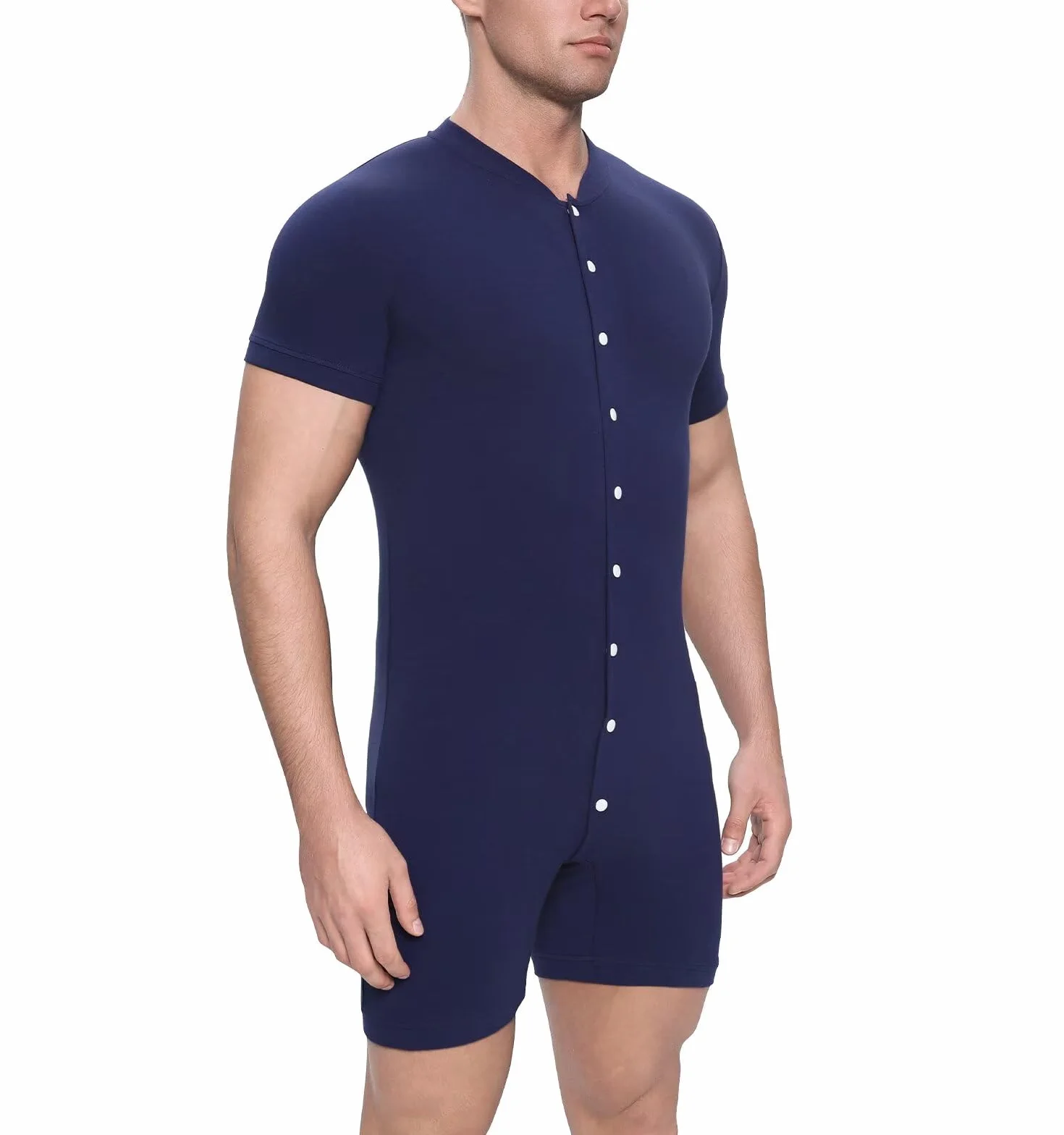 Landofgenie Bodysuit Męska koszulka piżamowa dla mężczyzn Body jednoczęściowe Bielizna bawełniana Onesie Romper z krótkim rękawem