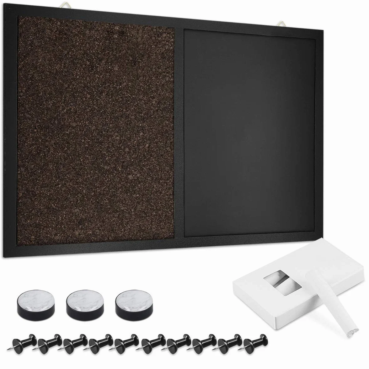 Navaris Tablica łączona z tablicą do pisania kredą i korkiem – tablica memo 70 x 50 cm z magnetyczną folią tablicową – w zestawie z kredą i magnesami