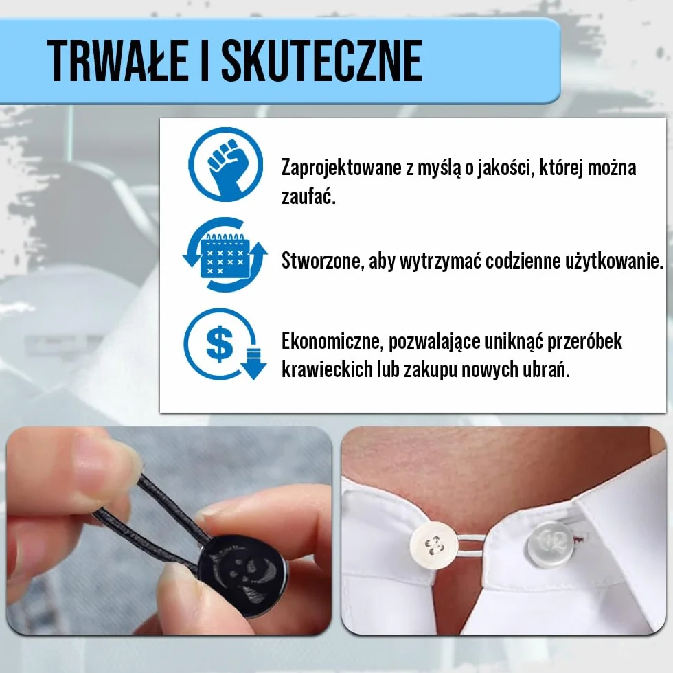 C2 2 szt. Przedłużki do Kołnierzyka i Mankietów Koszuli Mały Rozmiar - Białe - Dodaje 1 Rozmiar (1,75 cm / 0,69 in) - Guziki o Średnicy 12,7 mm / 0,5 in (20L)