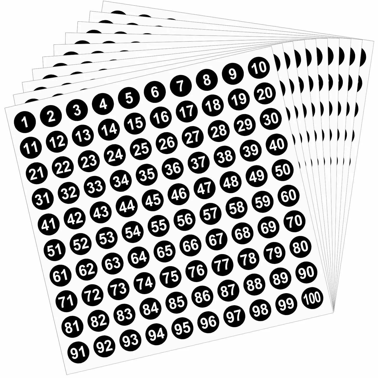 10 arkuszy naklejek z liczbami 1-100 sztuk, 10 mm, czarne, naklejki z numerami, samoprzylepne naklejki z liczbami, do biura, domu, klasyfikacja