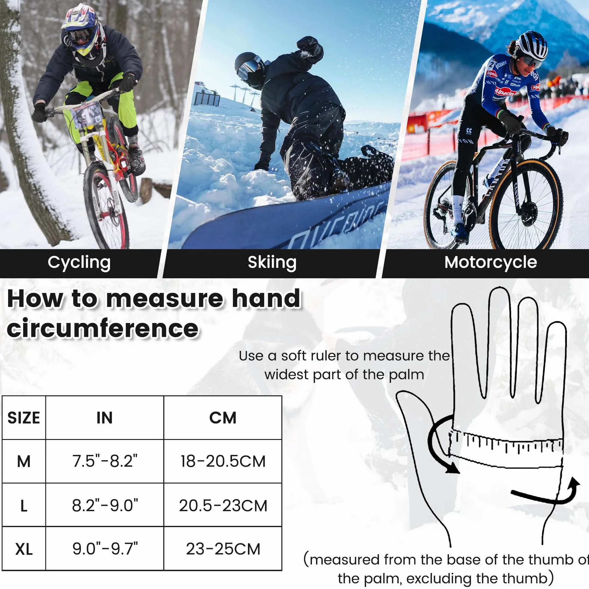 Wodoodporne rękawiczki termiczne dla mężczyzn na zimę, pogrubione ciepłe rękawiczki zimowe z ekranem dotykowym dla mężczyzn i kobiet, snowboard do jazdy na rowerze, motocyklu, biegania