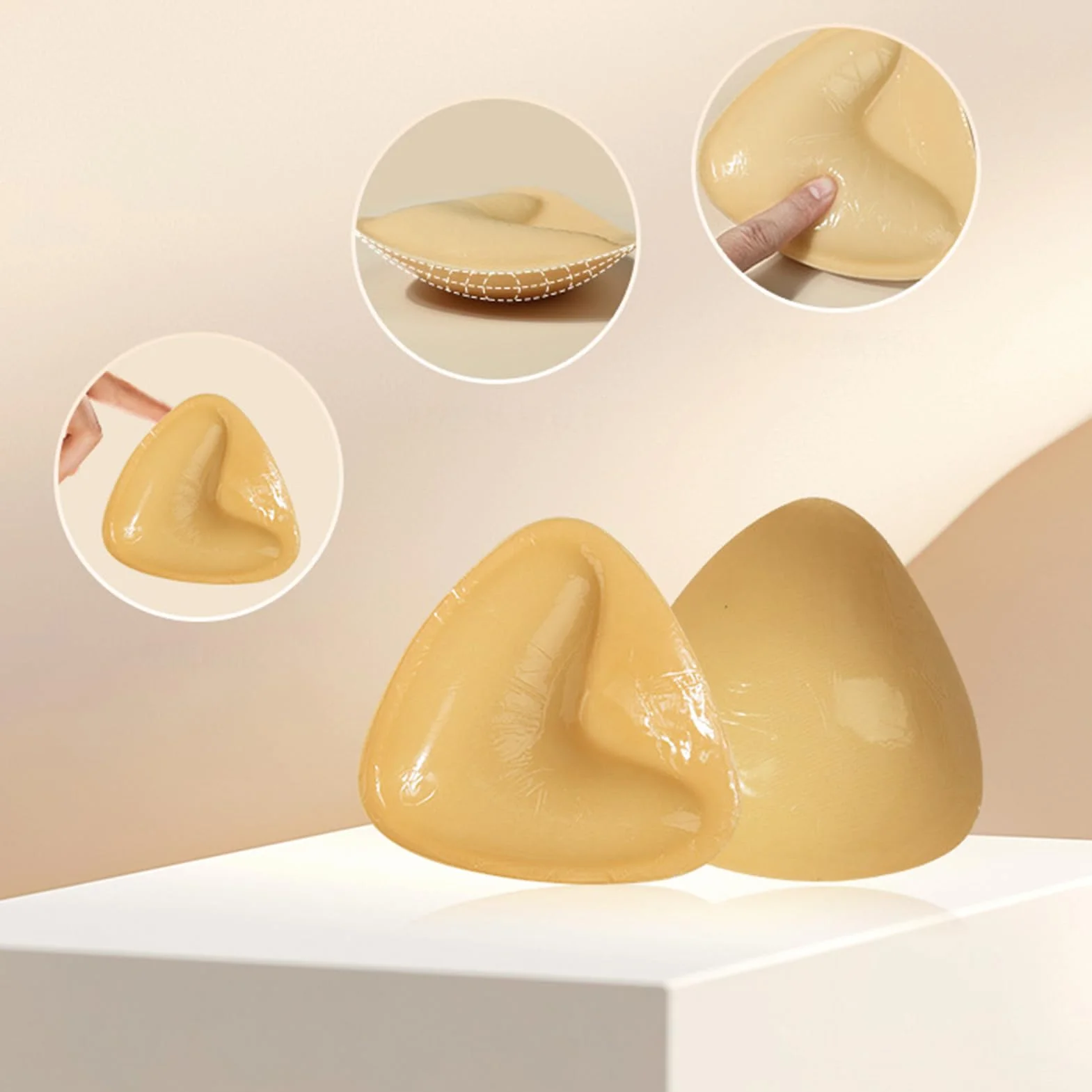 Strapless Sticky Bra, Reusable Silicone Breast Enhancement Inserts with Invisible Lift Effect, Adhesive Bra Pads for Dress, Bikini, Casual Wear, Athletic Clothing, Women, Beige