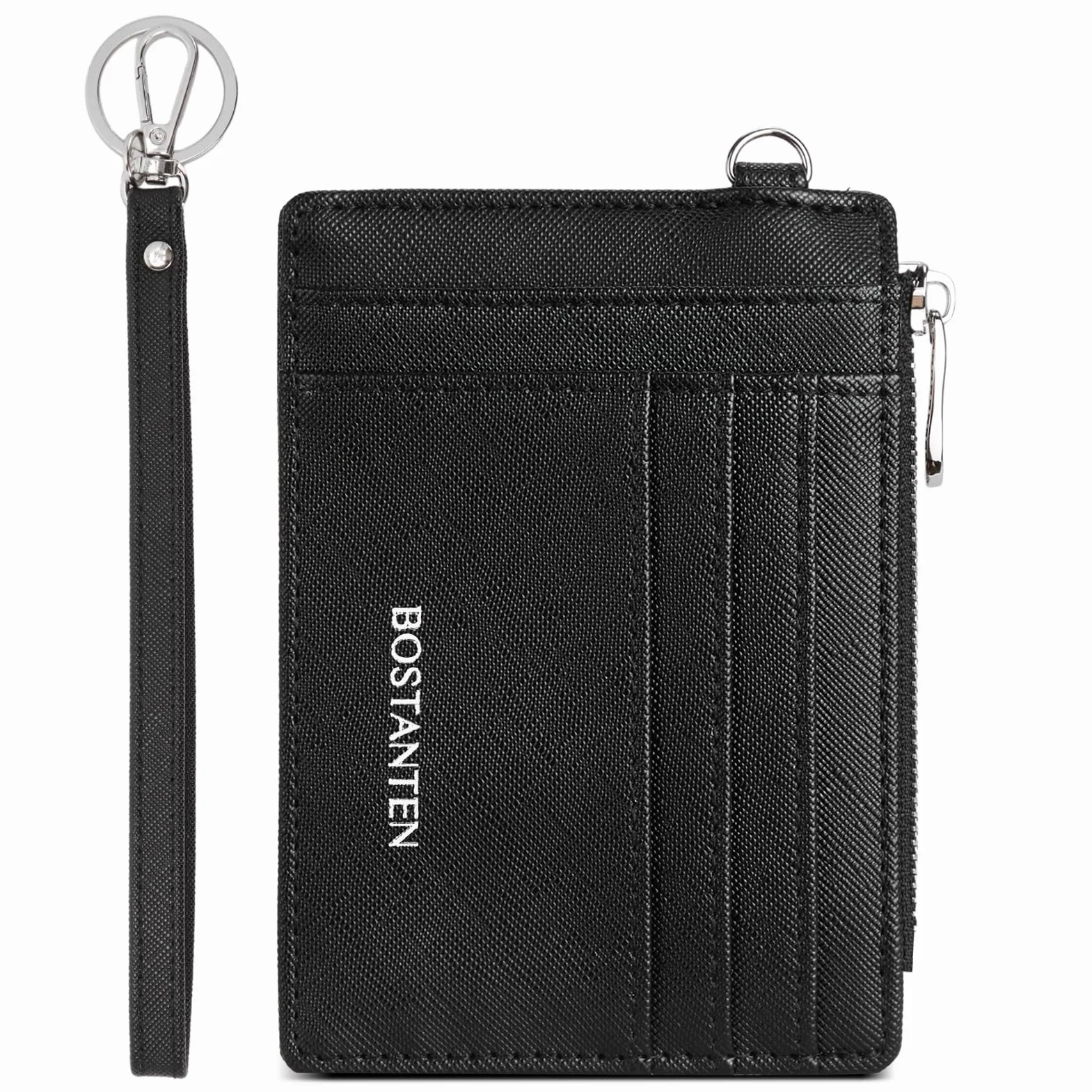 BOSTANTEN Damski mały portfel na karty kredytowe, ochrona RFID, portfel damski z breloczkiem do kluczy, mini portfel damski, 3201-czarny, 21 x 2 x 12 cm, portfel rfid