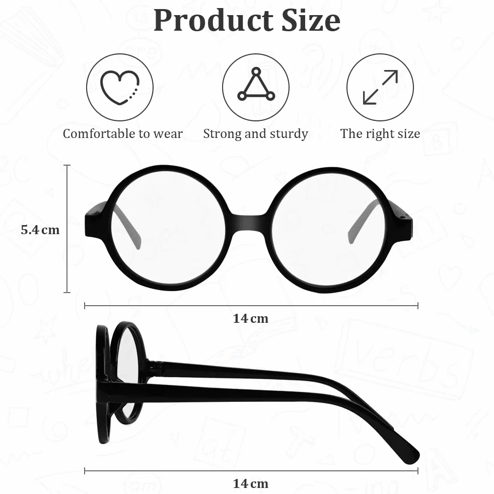 AOMIG Okrągłe okulary czarodzieja, czarna okrągła oprawka okularów bez soczewek, retro okulary czarodzieja dla dorosłych, plastikowe okulary fantazyjne akcesoria do kostiumu na imprezę
