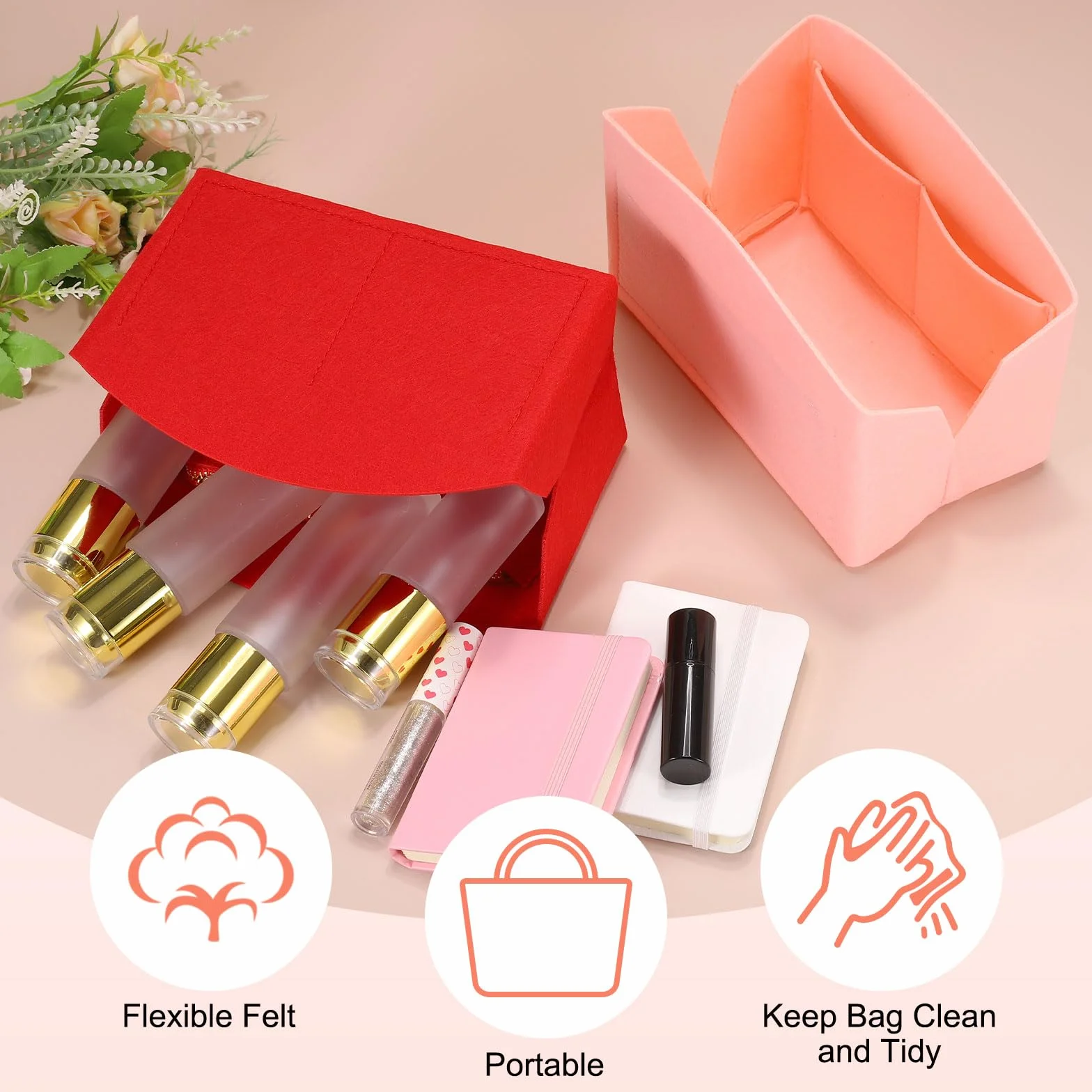 QUARKZMAN Wkład organizera kieszonkowego, przenośne kieszenie filcowe z metalowym zamkiem błyskawicznym, wieloma przegródkami, wyściółka kieszonkowa na wypukły Satchel (20 cm x 10 cm x 14 cm, beżowy
