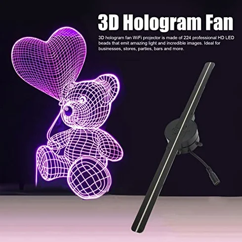 Maszyna Reklamowa z projekcją 3D, HD 3D 224 szt. Koraliki LED 2 Liście Wentylatora Wentylator z Hologramem 3D, Obrazy Obrotowe LED 2000x224 Wielofunkcyjny Projektor Hologramowy