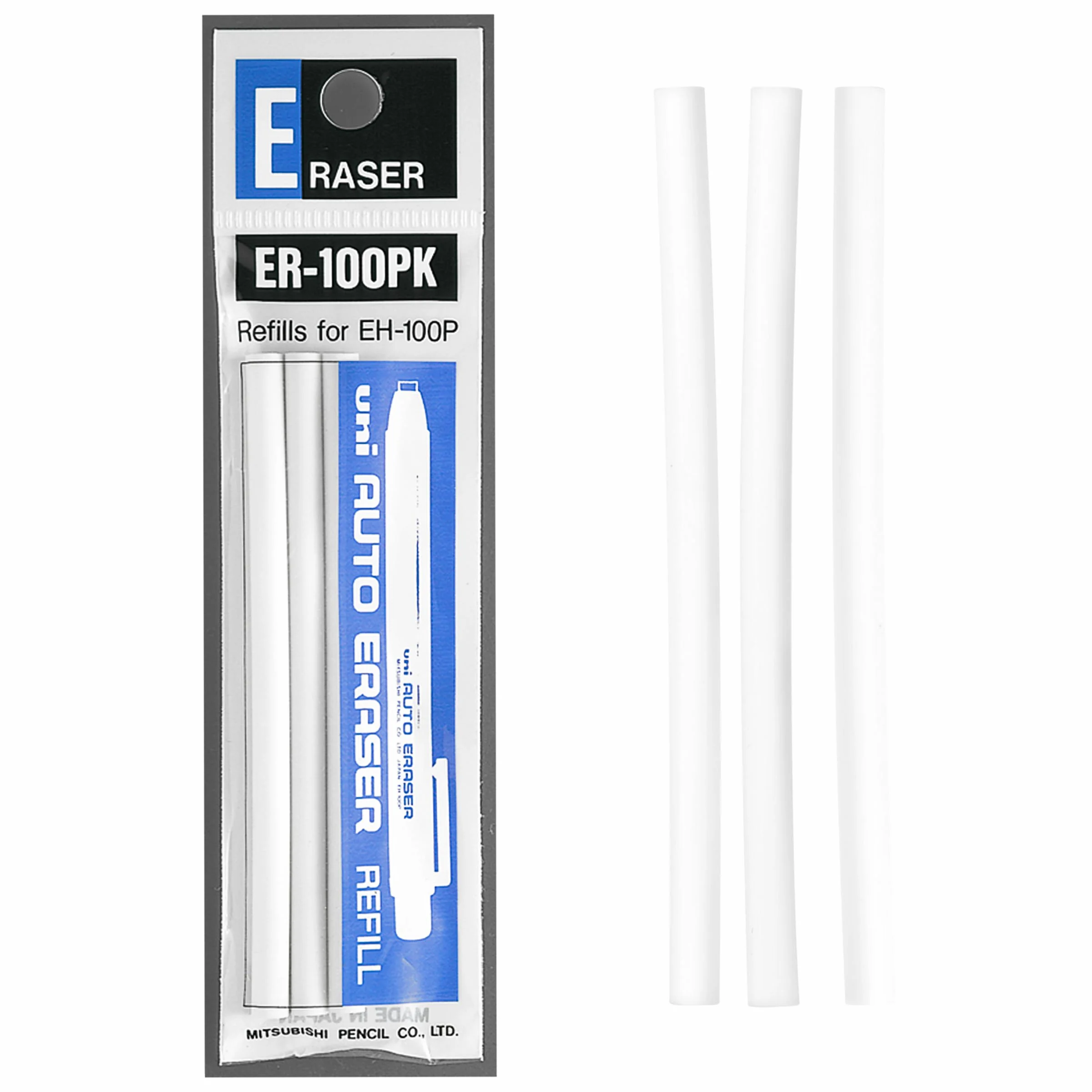 Uni-Ball ER100PK Gumka do ołówków mechanicznych, gumowy wkład do EH100P, biały, 1 opakowanie 3 wkładów