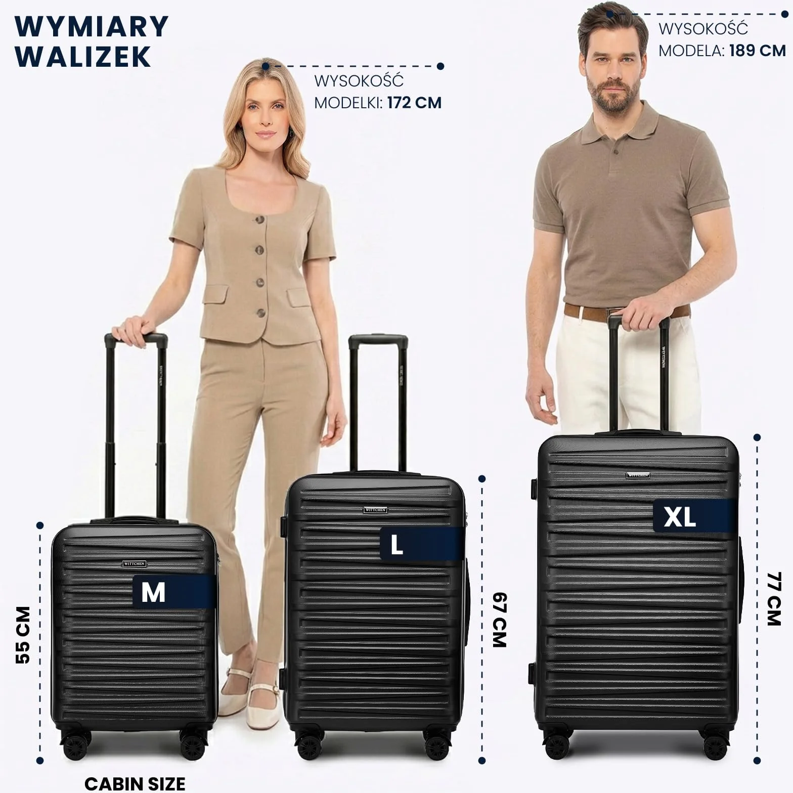WITTCHEN Skyspeed Line Zestaw walizek Bagaż Walizki podrózne Twardy bagaż ABS Szyfrowy zamek Teleskopowy uchwyt 4 kółka Zielony