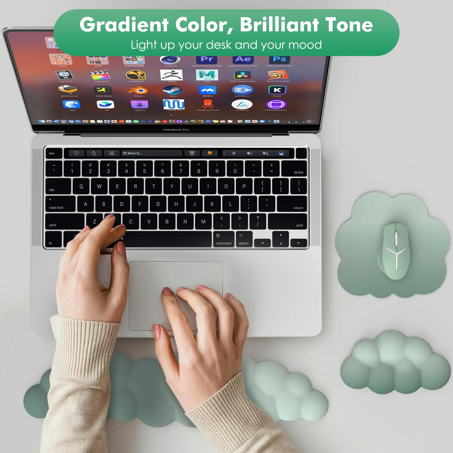 MoKo Cloud Wrist Rest, Ergonomic Cloud Keyboard Wrist Support with Mouse Pad, Durable Polyester Arm Rest Pad for Keyboard and Mouse for Office, Gaming, Computer, Laptop, Green